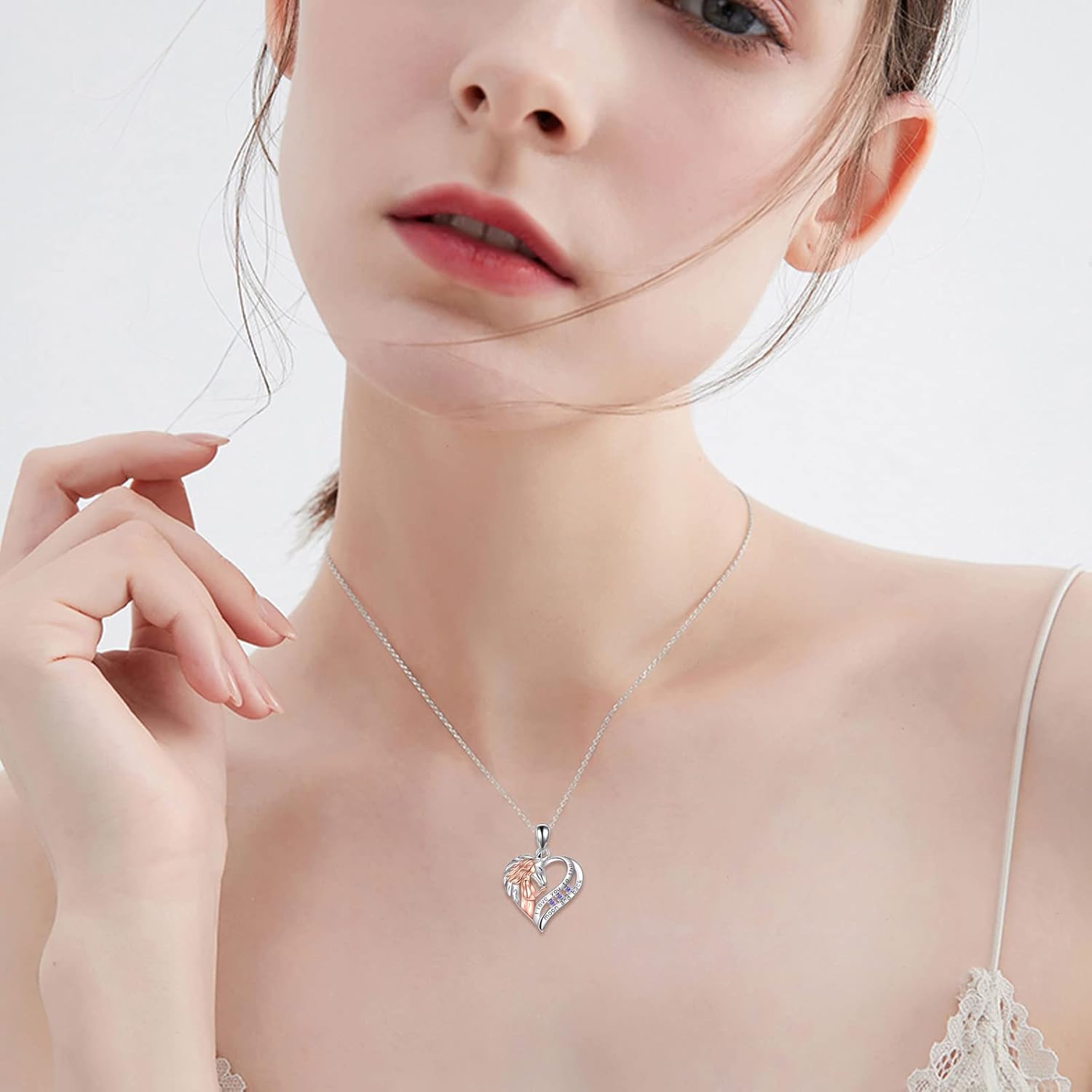 YAFEINI Pferde Kette Schmuck Geschenke Sterling Silber Ich liebe dich bis zum Mond und zurück Pferd und Mädchen Liebe Herz Anhänger Halskette für Damen Mädchen