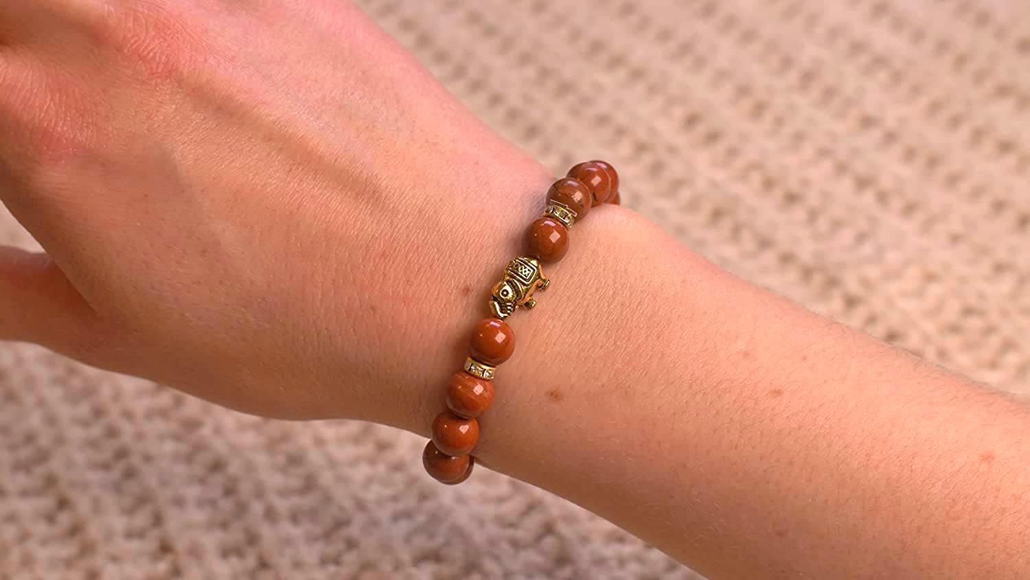 Elefant Armband - Naturstein geprüft in Deutschland, mit echten Naturstein Perlen und Kristall Highlights - Naturstein Armband mit Echtheitszertifikat für Damen und Herren
