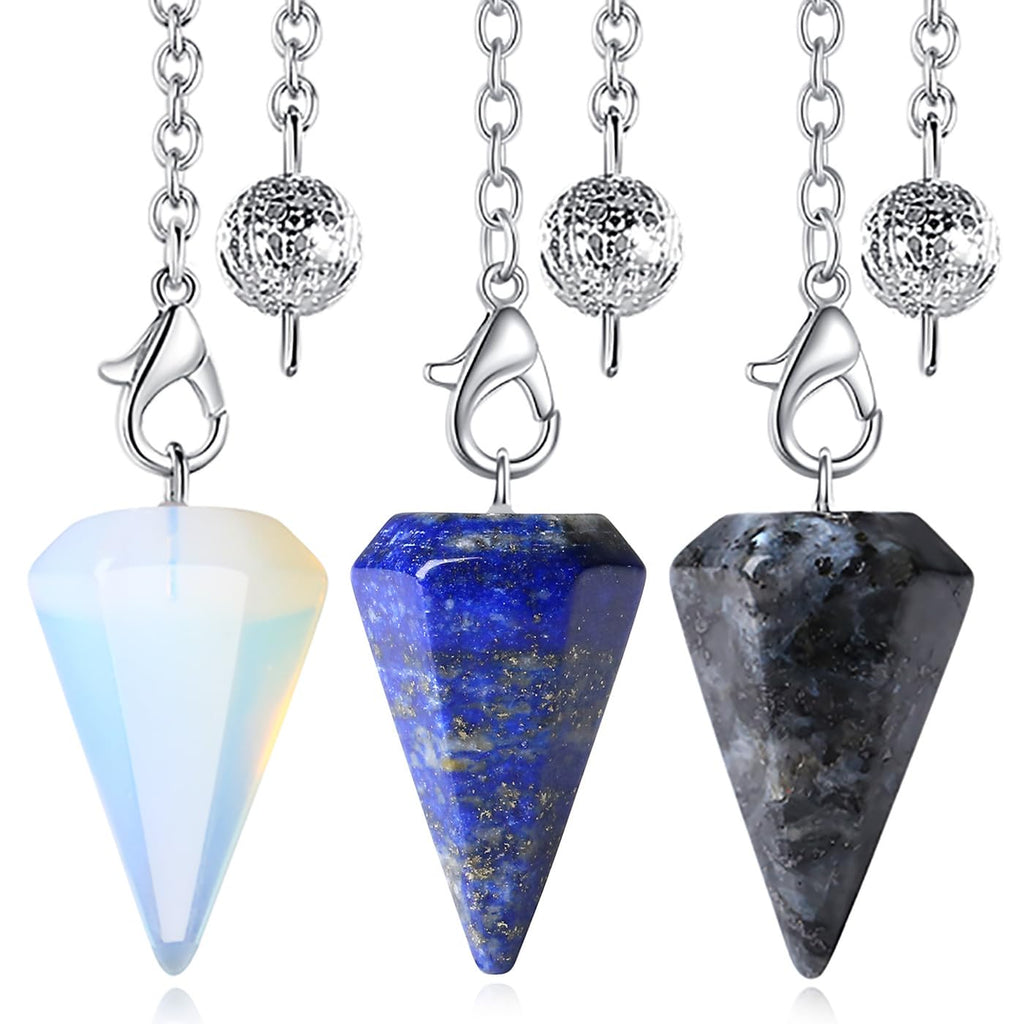 XIANNVXI 6pcs Pendel Set Kristalle Amethyst Stein Rosenquarz Obsidian Lapislazuli Kristall Edelsteine Energetische Pendel Esoterik Pendel mit Kette Spirituelle Reiki Zubehör