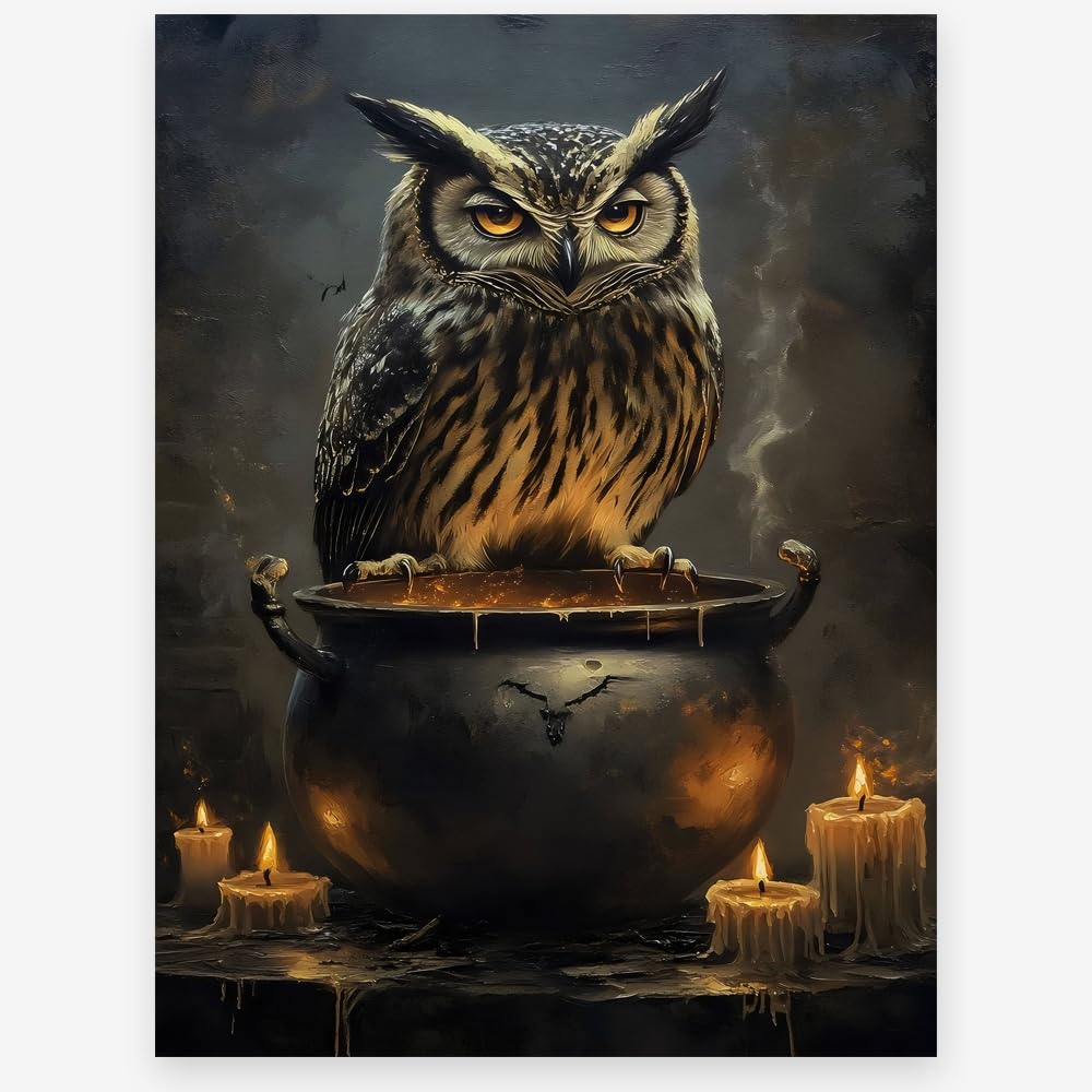 incstirup Vintage Moody Halloween Wall Art Raven-Crow Poster For Farmhouse Cottage Gothic Wall Decor-Dark Academia Art Canvas Print Picture For Room Bedroom Halloween Decor