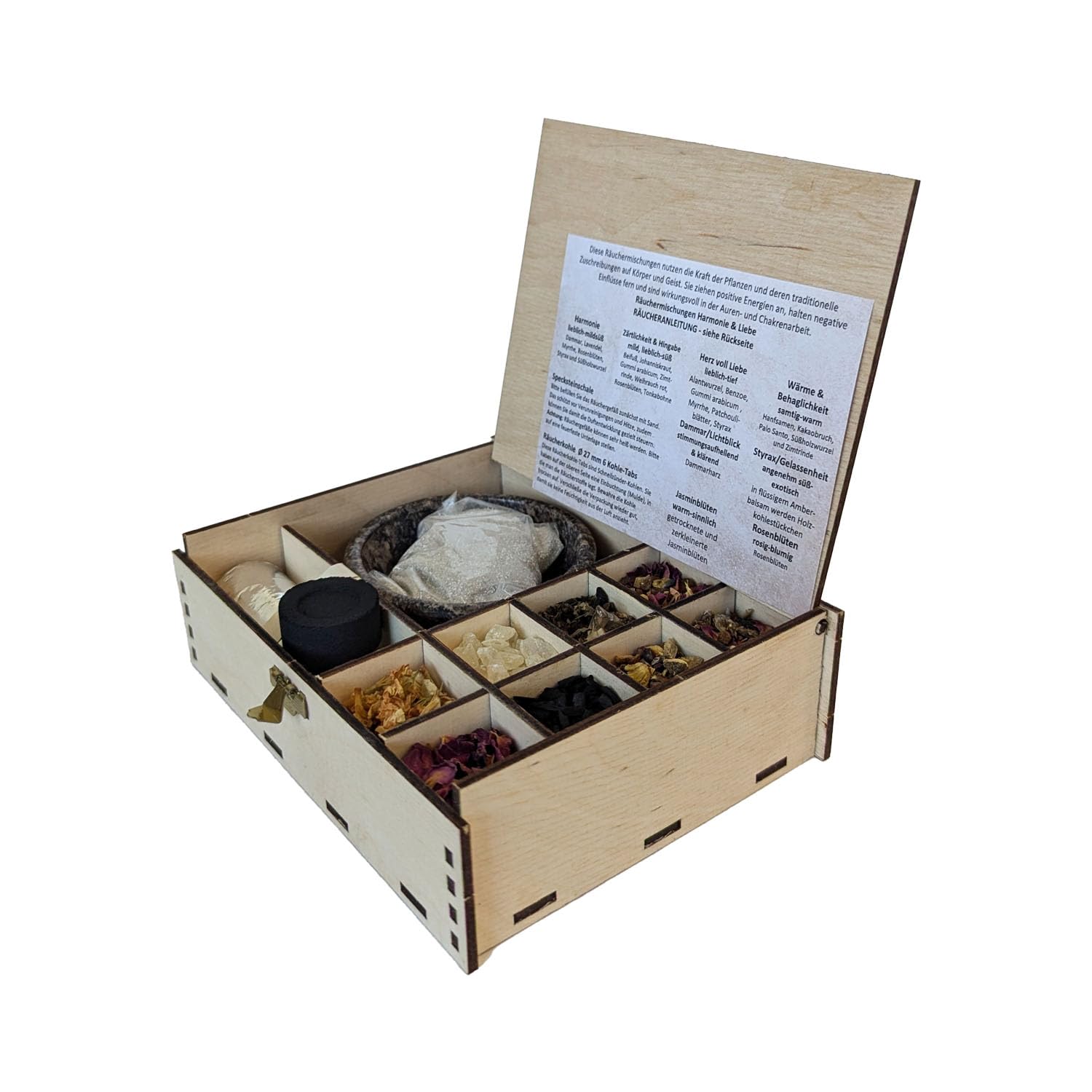 Heilkräuter Manufaktur Räucherbox Geschenkbox mit 12 Sorten Räuchermischungen Räucherwerk für die Seele, 14 x 10 x 4 cm