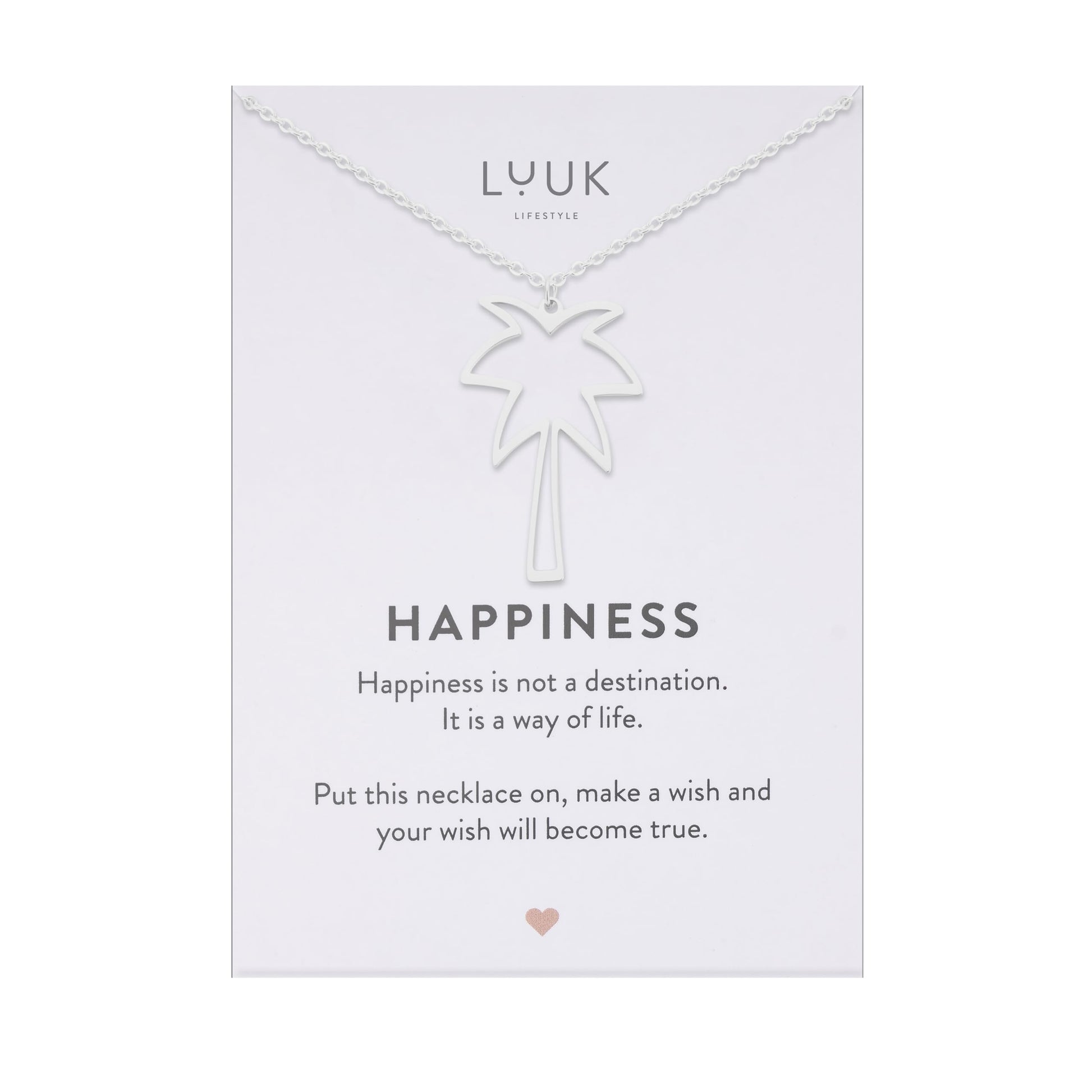 LUUK LIFESTYLE Filigrane Halsketten mit Anhänger und Karte mit HAPPINESS Spruch, zeitloses Design und moderne Motive, in Silber, Gold und Rosegold