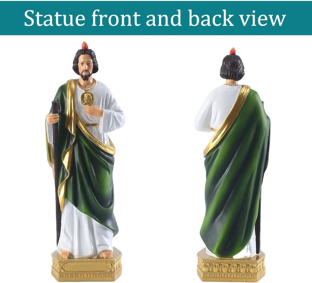 QIANLING Statue des Heiligen Jude, religiöse Kunstharz-Statuen, religiöses, farbiges Geschenk, Statue des heiligen Jude Thaddäus, geeignet für Ordensleute und Gläubige zum Beten zu Hause, als