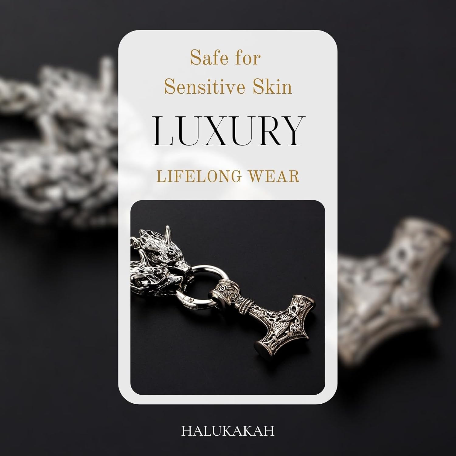 Halukakah Wikinger Thorshammer Halskette für Herren – Antiker Sterlingsilber-Ton Titanstahl – Optional mit Armband – Nordischer Mythologie – Geschenk für Männer