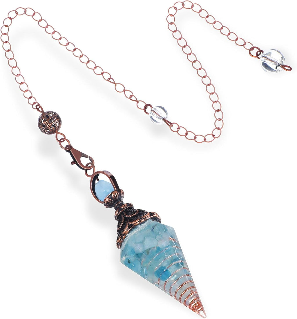 Aquamarine Pendulum Gemstone Pendulum Crystal, Healing Stones Natural Hexagonal Pendulum Stones Anti-Stress Gifts Ornaments for Witchcraft Ceremony, Fortune Telling, Reiki Healing and Esoteric