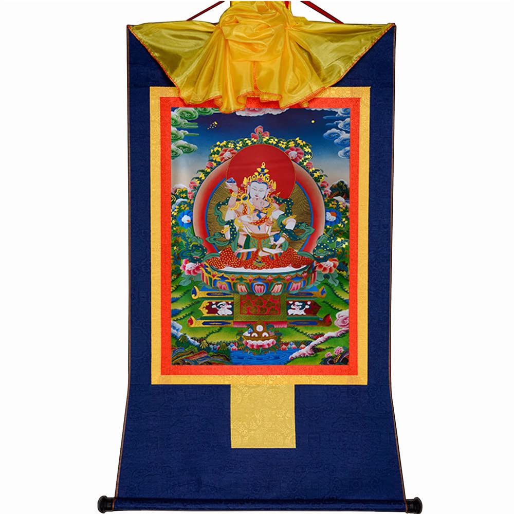 Gandhanra Green Tara Thangka Tibetan Thangka Art - Hot Stamped Buddha Tapestry for Zen Home Decor, Meditation, Spiritual Relaxation, and Peace