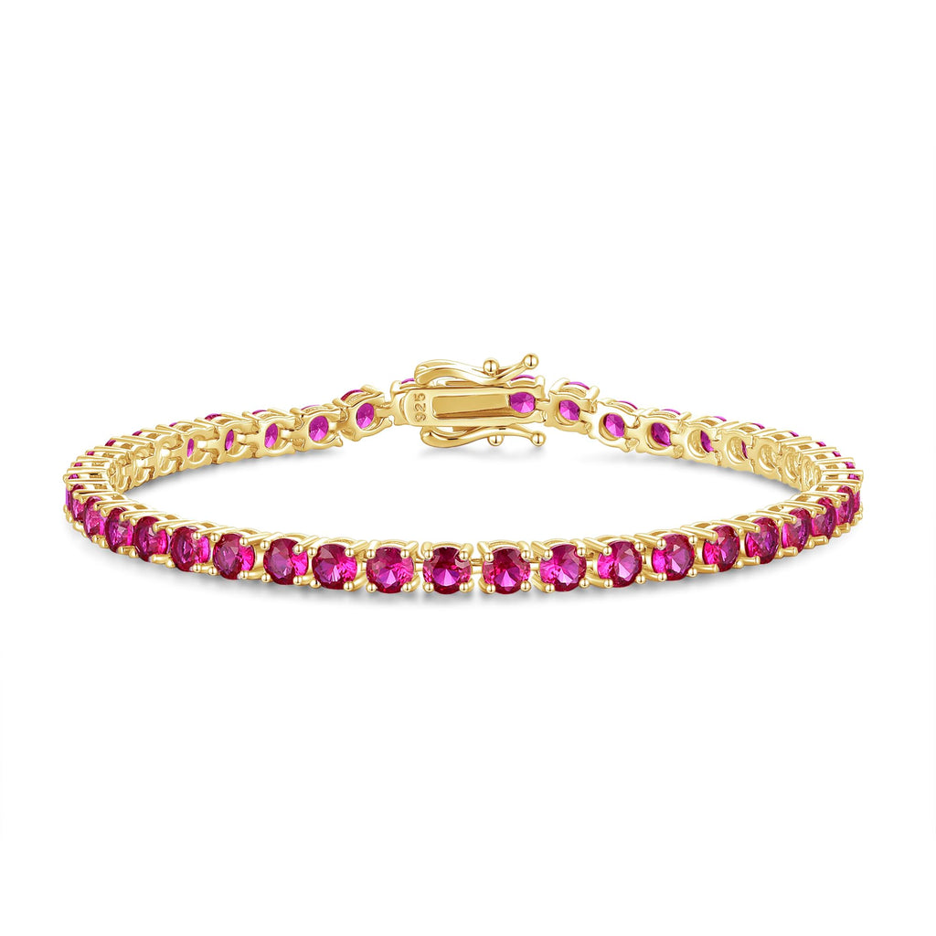 FANCIME 14K Vergoldet Damen Tennisarmband mit Synthetischer Edelstein, Geburtsstein Geschenk Schmuck für Sie Damen Mädchen, Länge 19 cm