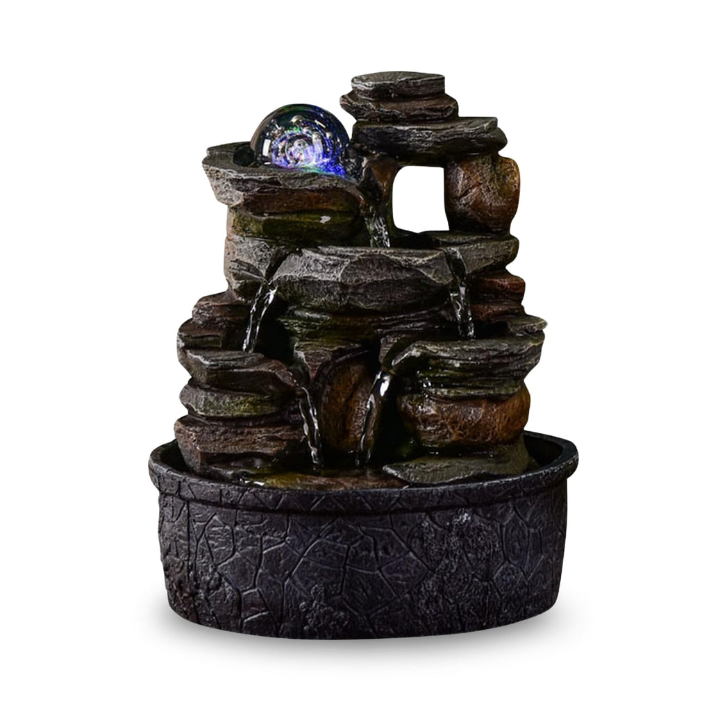Luberon Zen'Light Indoor Fountain Waterfall Natural Stairs Stone Effect Colourful Light Gift Idea Interior Decoration in Motion Zen Table Fountain Relaxing Lucky Charm Object H 25 cm