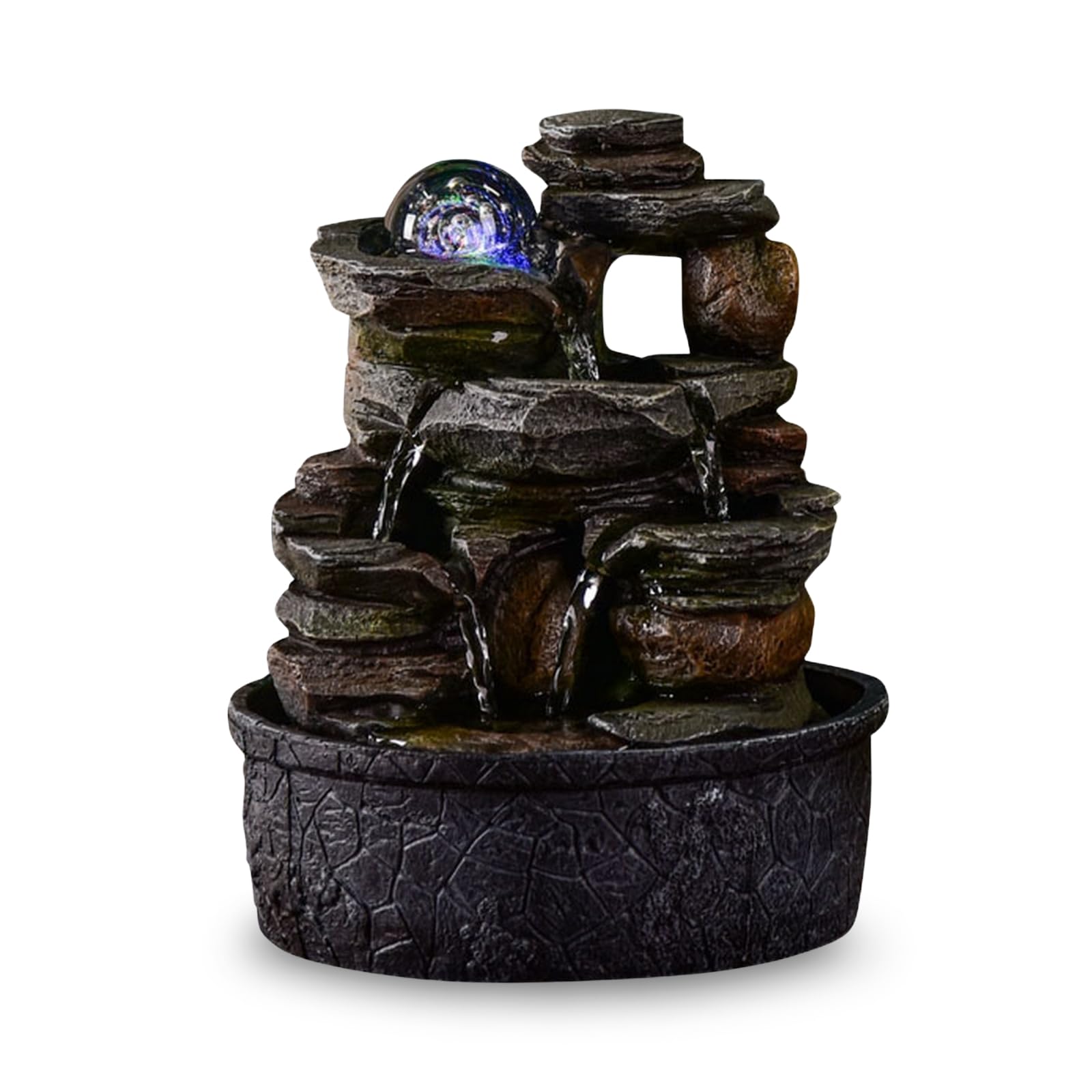 Luberon Zen'Light Indoor Fountain Waterfall Natural Stairs Stone Effect Colourful Light Gift Idea Interior Decoration in Motion Zen Table Fountain Relaxing Lucky Charm Object H 25 cm