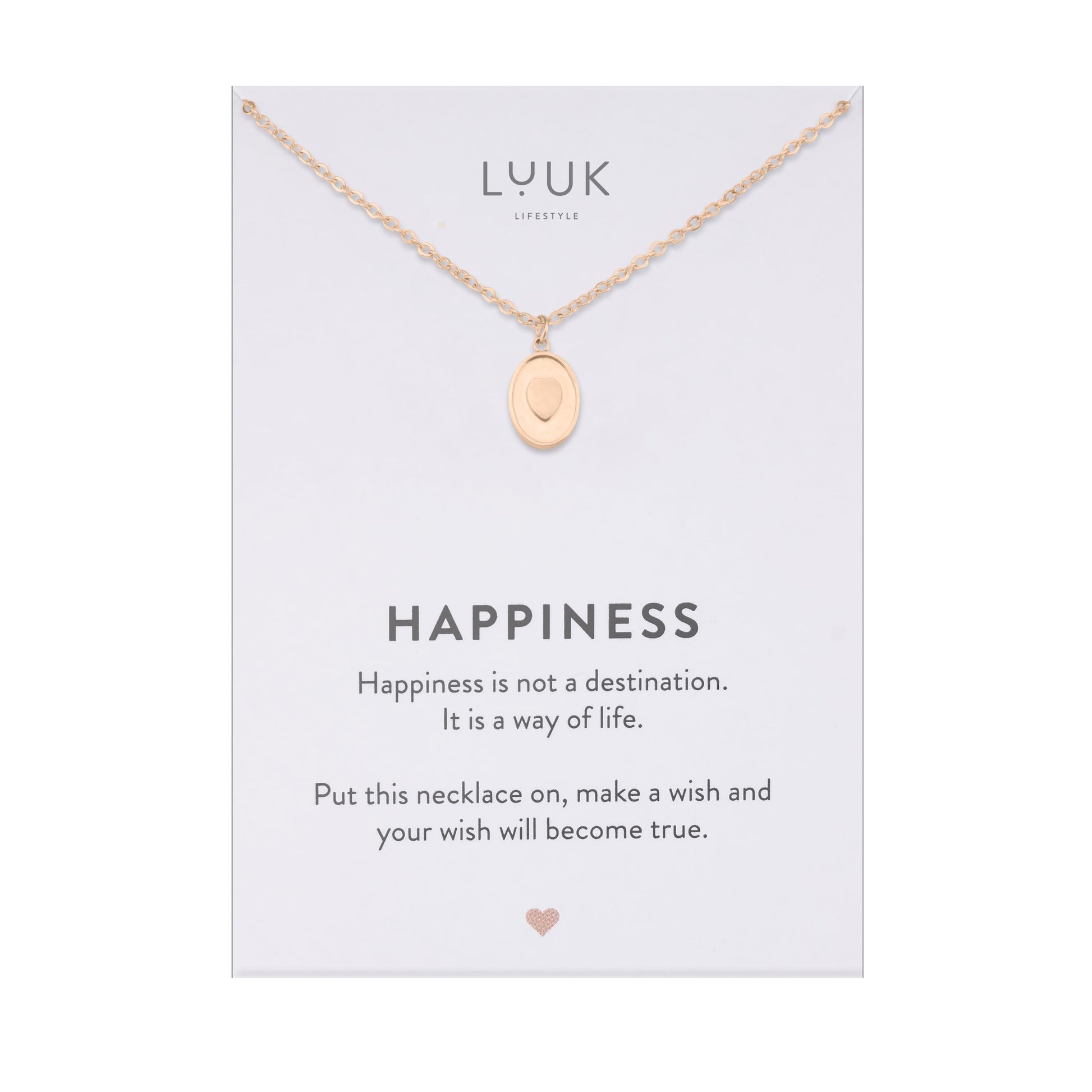 LUUK LIFESTYLE Filigrane Halsketten mit Anhänger und Karte mit HAPPINESS Spruch, zeitloses Design und moderne Motive, in Silber, Gold und Rosegold