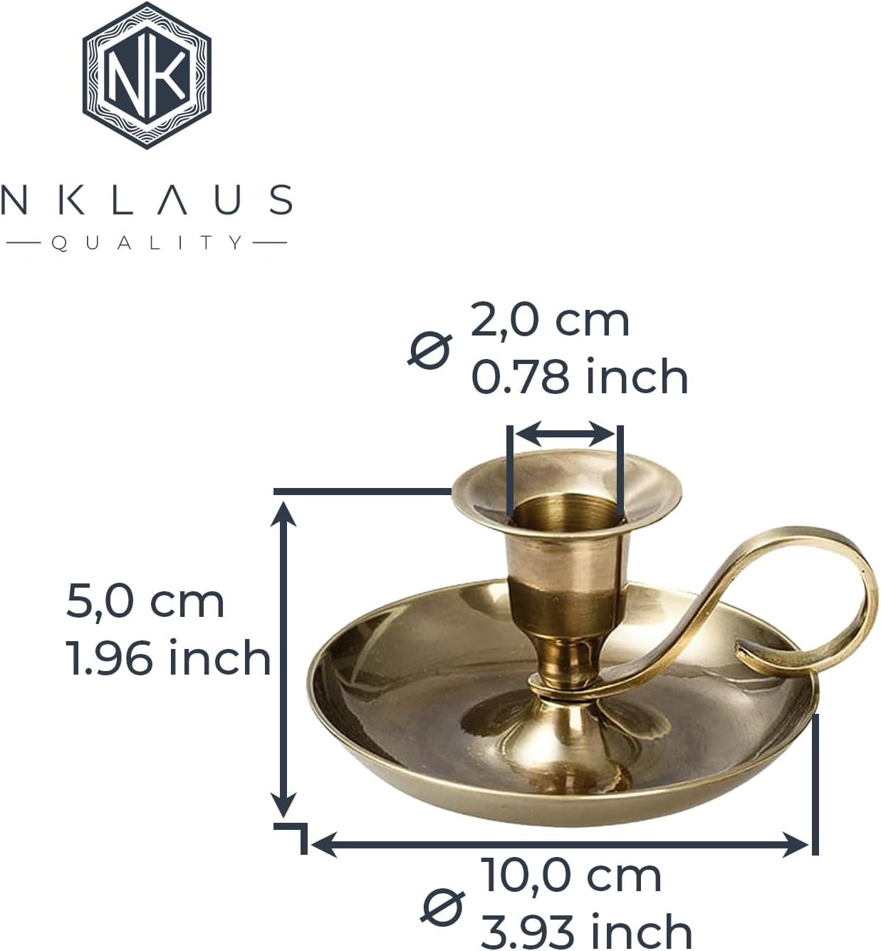 NKlaus Handleuchter Klassik Messing Gold antik Kerzenhalter Höhe 5cm Ideal für den Einsatz mit Stabkerzen oder Tafelkerzen mit einem Durchmesser von 2–2,2 cm Kerzenständer 10891