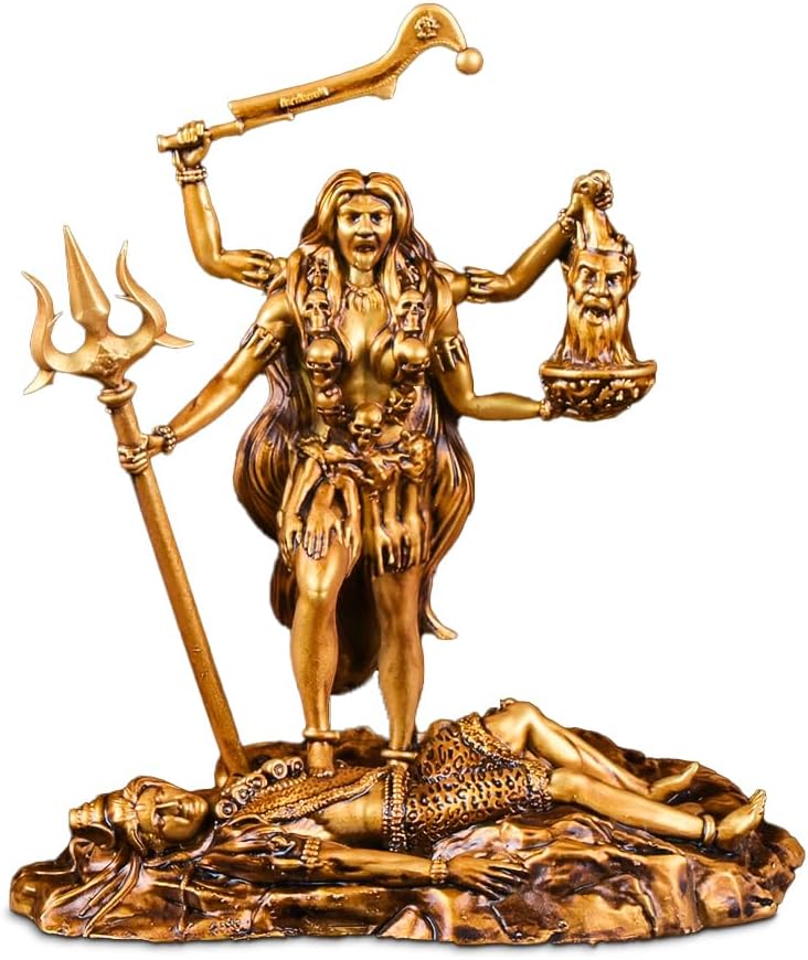 Artarium Kali MATA Statue 4 Inch Antique Gold Finish, Kali Maa Idol, Hindu Goddess Murti for Car Dashboard, Home Temple, Pooja Mandir, Office Desk, Meditation Altar & Spiritual Gift