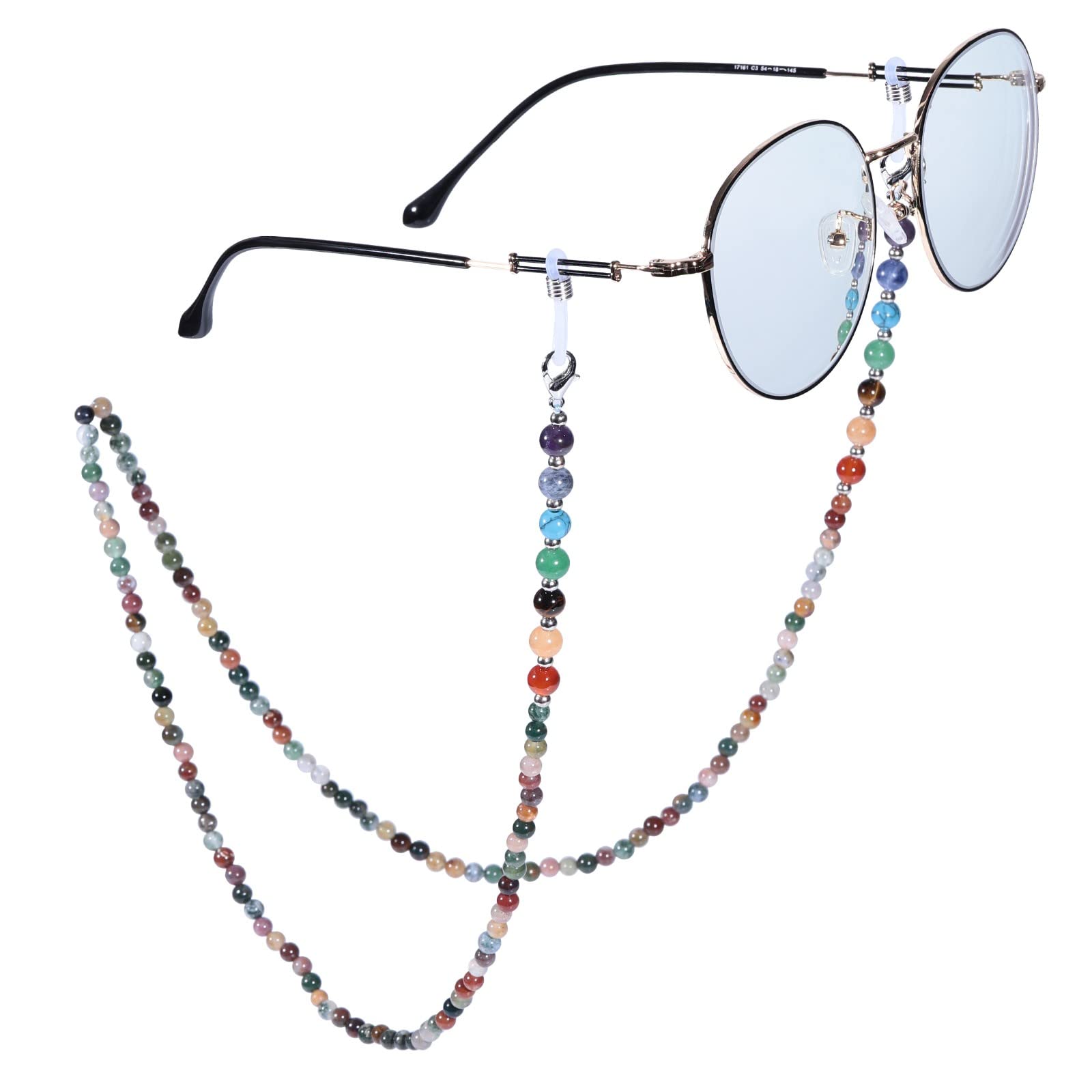 Nupuyai 7 Chakra Stein Perlen Brillenkette Damen Kristall Sonnenbrillenkette Gesichtsmaske Kette Edelstein Brillenband Brillenkordel Brillenhalter für Lesebrillen, Myopiebrille
