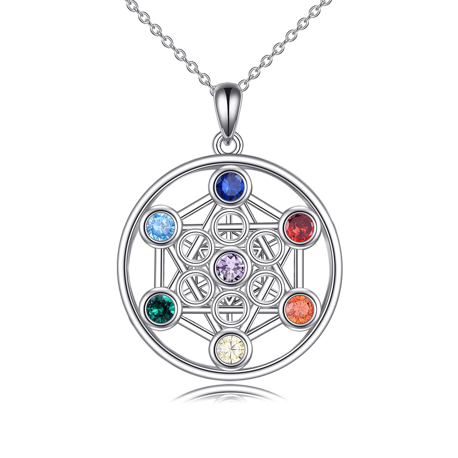 YFN 7 Chakra Necklace Sterling Silver Chakra Pendant Tree / Flower of Life Jewellery Chain Gift for Women Girls Men Boys