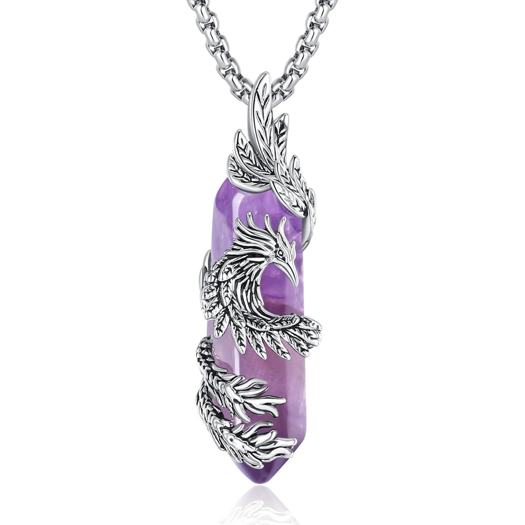 INFUSEU Kristall Phönix Kette, Vogelhänger Spirituelle Tiere Halskette Schmuck Kristall Rising Phoenix Lapislazuli Geschenke für Frauen Mädchen Damen
