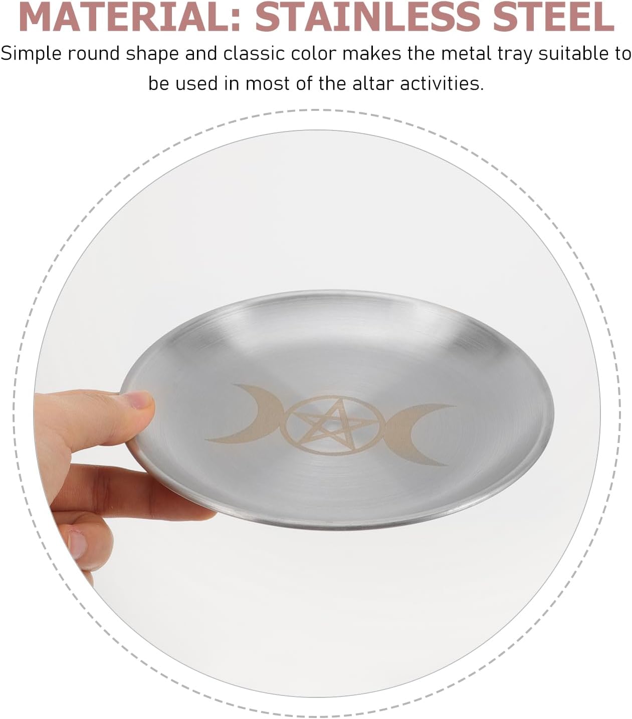 Pentagram Candle Holder Stainless Steel Altar Tray Decorative Candle Plate for Wicca Tarot Ritual Plate Elegant Tray as Table Centre