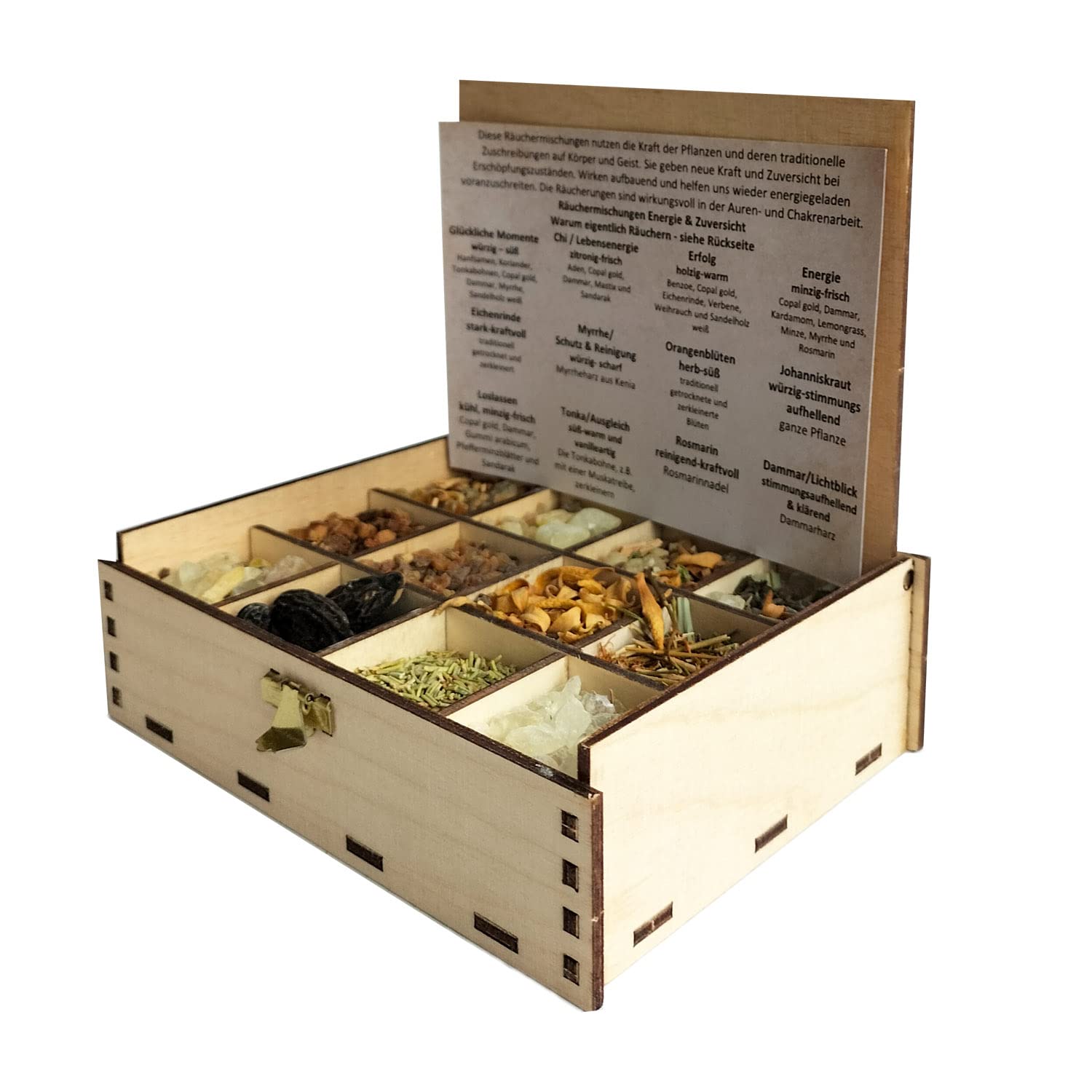 Heilkräuter Manufaktur Räucherbox Geschenkbox mit 12 Sorten Räuchermischungen Räucherwerk für die Seele, 14 x 10 x 4 cm