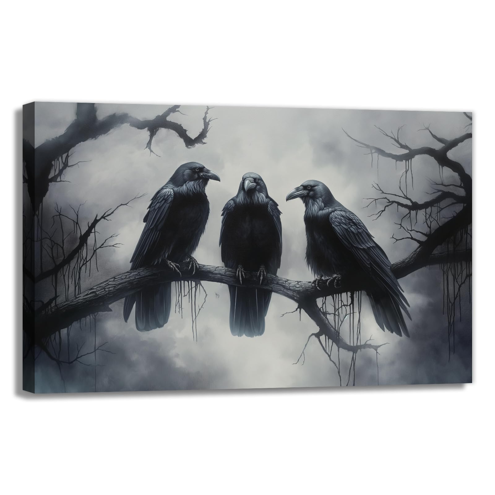 OAAPITI Halloween Decor Vintage Crow Wall Art Retro Art Poster Creepy Raven Picture Print Horrid Cemetery Painting Artwork Home Wall Decor(Artwork-4,12"x18")