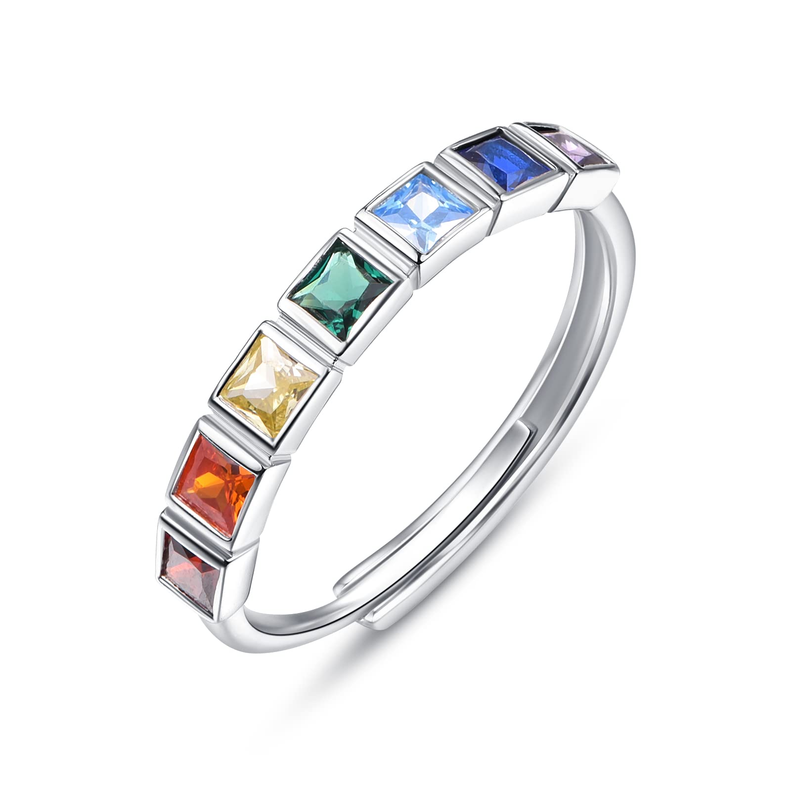 KINGWHYTE Chakra Ring für Frauen 925 Sterling Silber Verstellbare Ringe Heilender Schmuck Chakra-Geschenke für Mama Tochter Yoga-Liebhaber