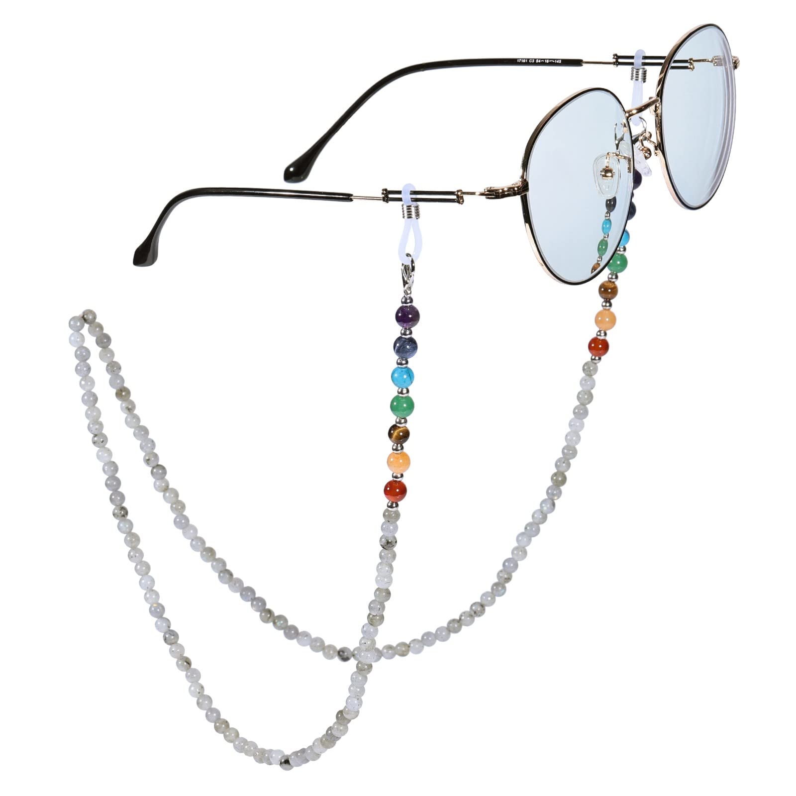 Nupuyai 7 Chakra Stein Perlen Brillenkette Damen Kristall Sonnenbrillenkette Gesichtsmaske Kette Edelstein Brillenband Brillenkordel Brillenhalter für Lesebrillen, Myopiebrille