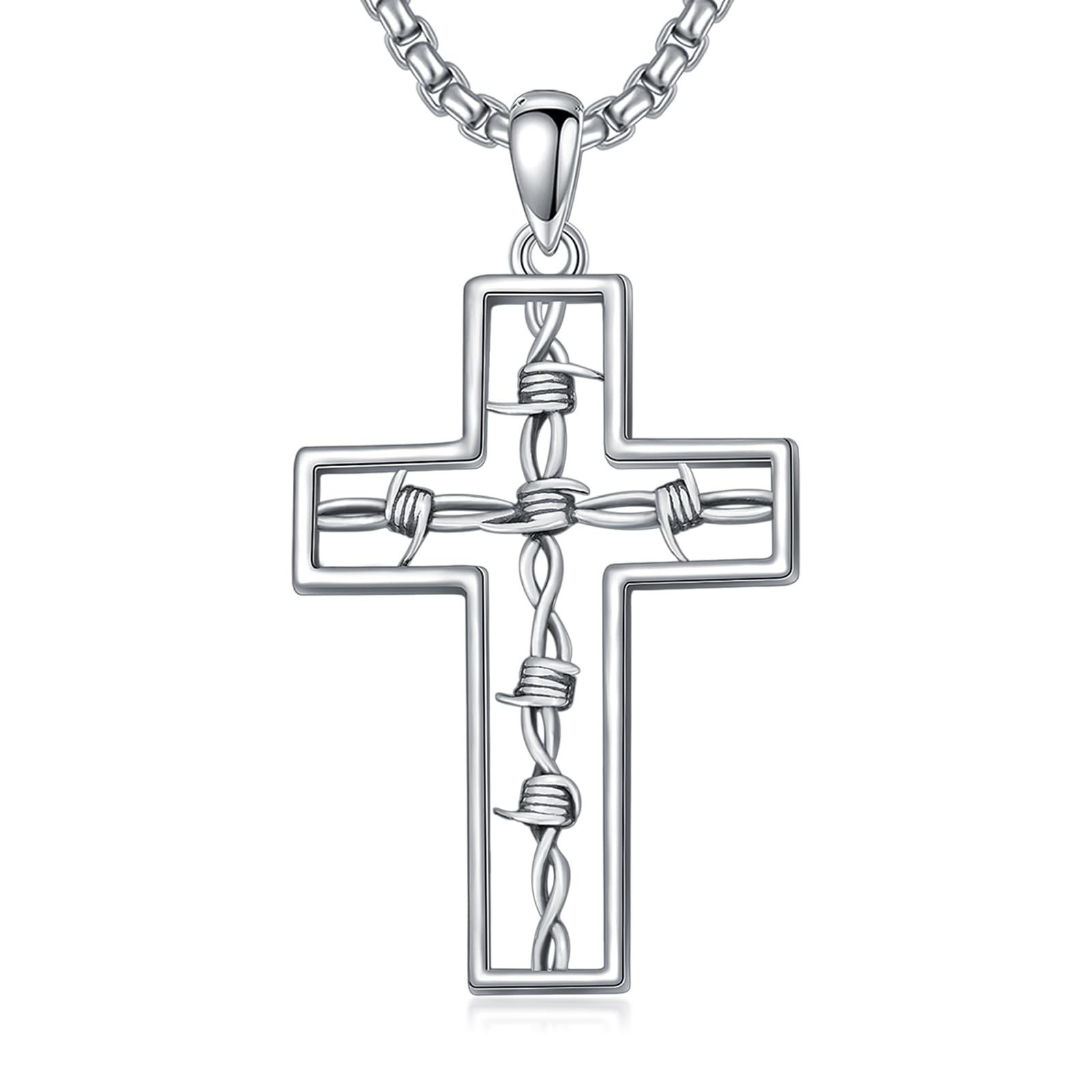 ROMANTICWORK Kreuz Kette 925 Sterling Silber Kreuz Halskette Kreuz Anhänger Christlicher Religiöser Gotischer Kreuz Schmuck Geschenke für Herren Männer Damen