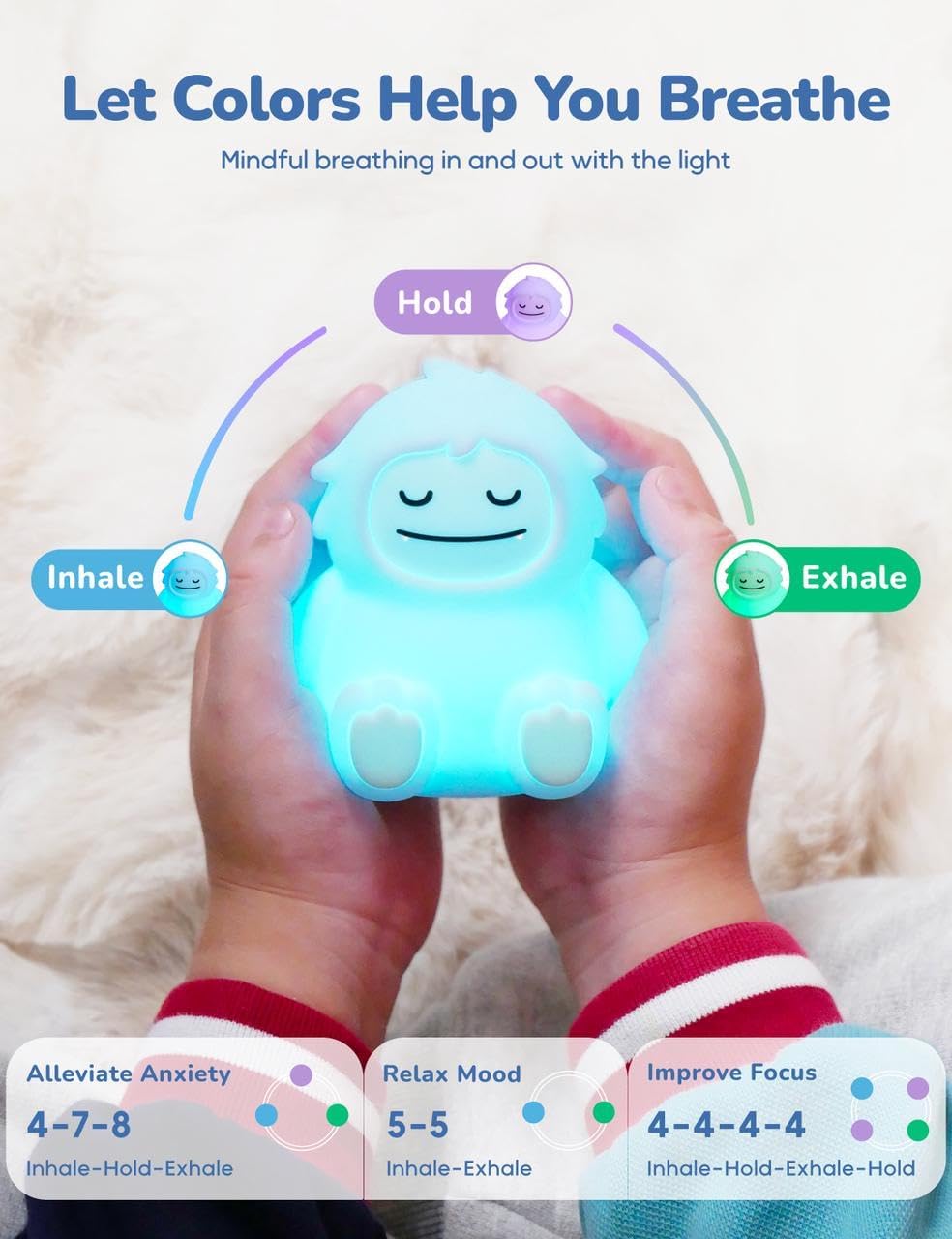 Mini Breathing Pal Yoyo, Anxiety Relief Kid Breathing Light for Calm Down | 3 Breathing Modes, Guided Mindfulness Meditation Lamp, Stress Relief Items for Classroom & Sleep, Calm Down Corner Supplies