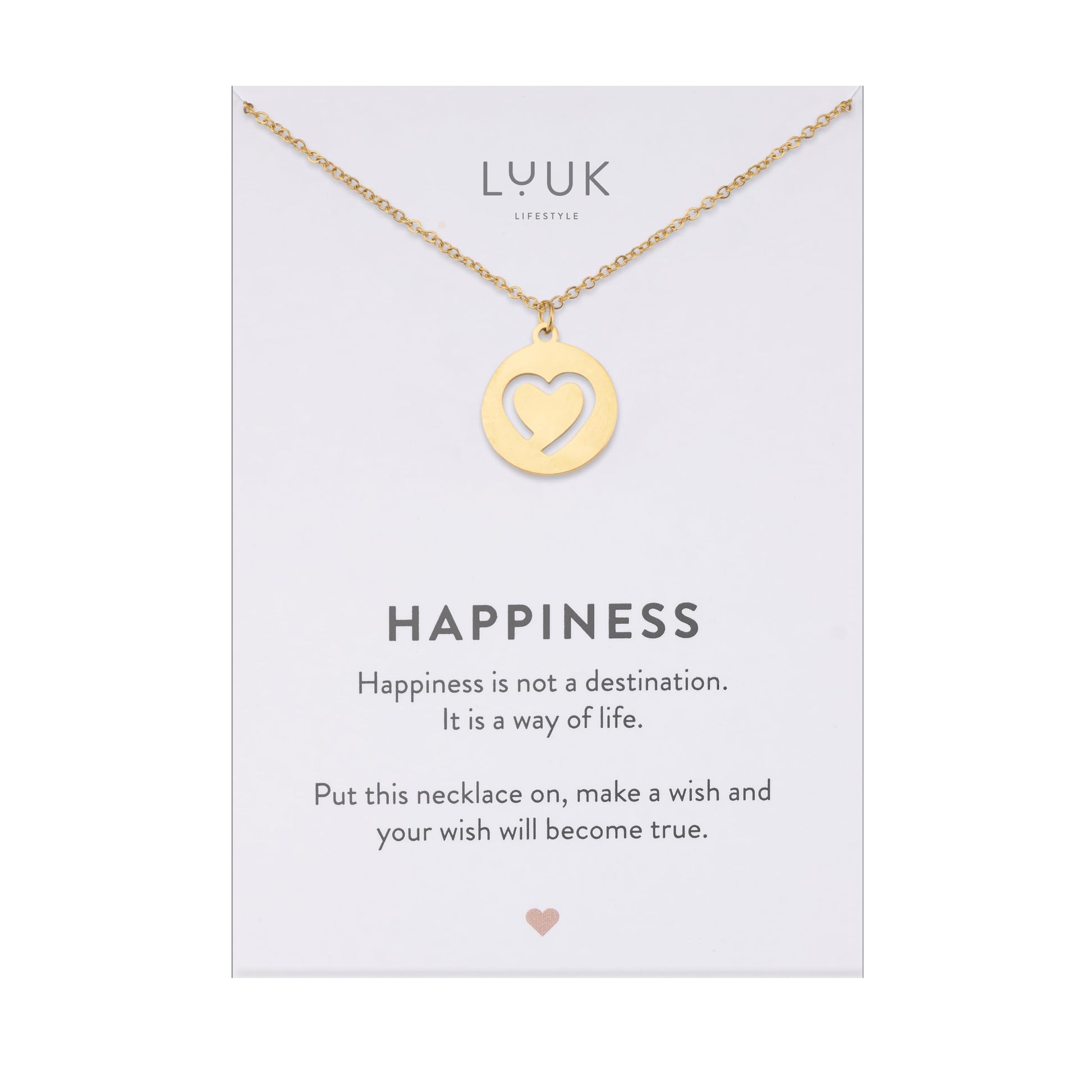 LUUK LIFESTYLE Filigrane Halsketten mit Anhänger und Karte mit HAPPINESS Spruch, zeitloses Design und moderne Motive, in Silber, Gold und Rosegold