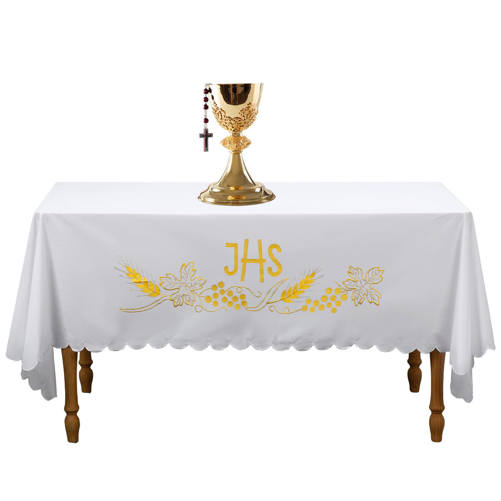 Windkream White Spiritual Communion Tablecloth Altar Runner Holy Communion Table Runner Altar Frontal for Church for Gatherings Baptism Ceremonies(62 x 24 Inches,Table Runner)