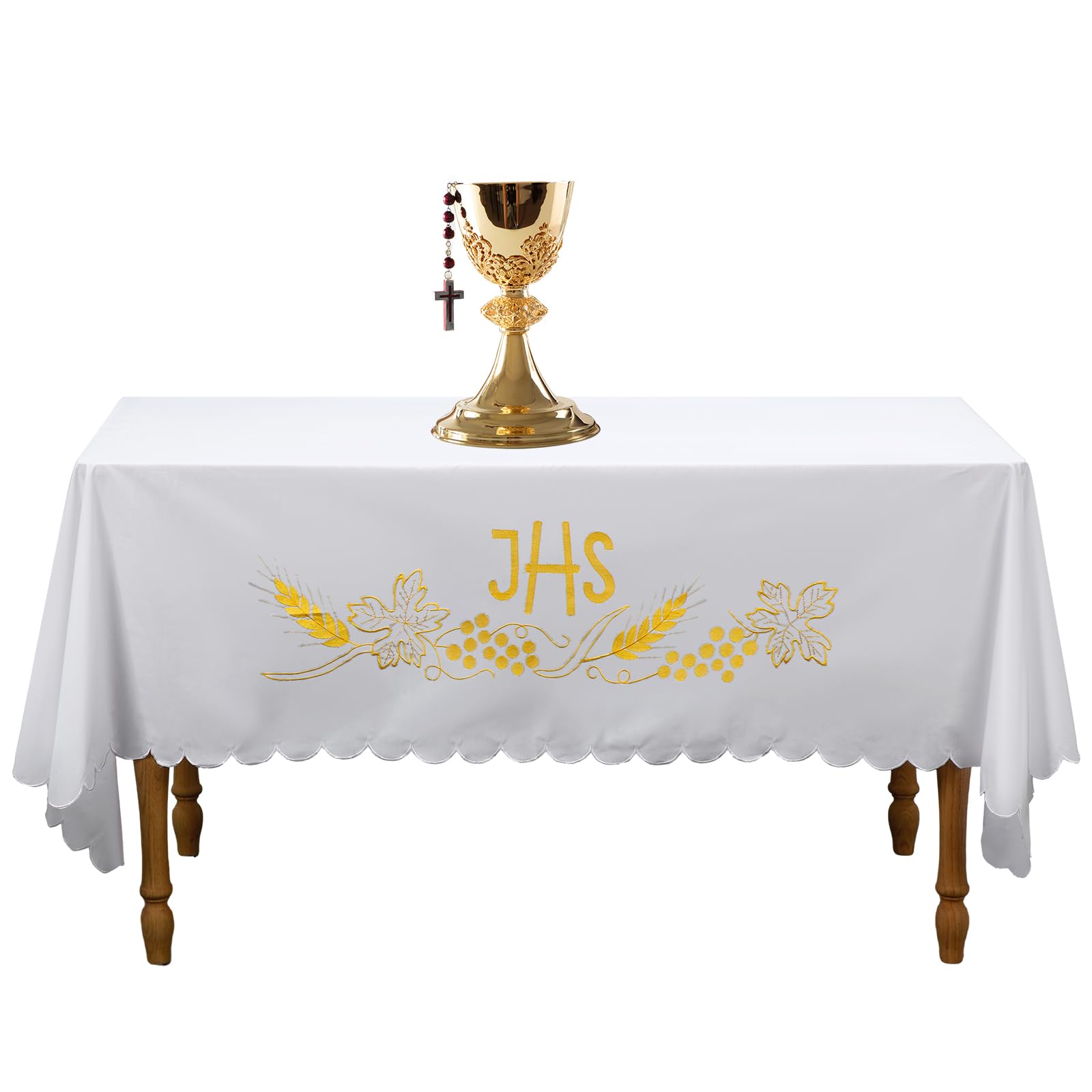 Windkream White Spiritual Communion Tablecloth Altar Runner Holy Communion Table Runner Altar Frontal for Church for Gatherings Baptism Ceremonies(62 x 24 Inches,Table Runner)