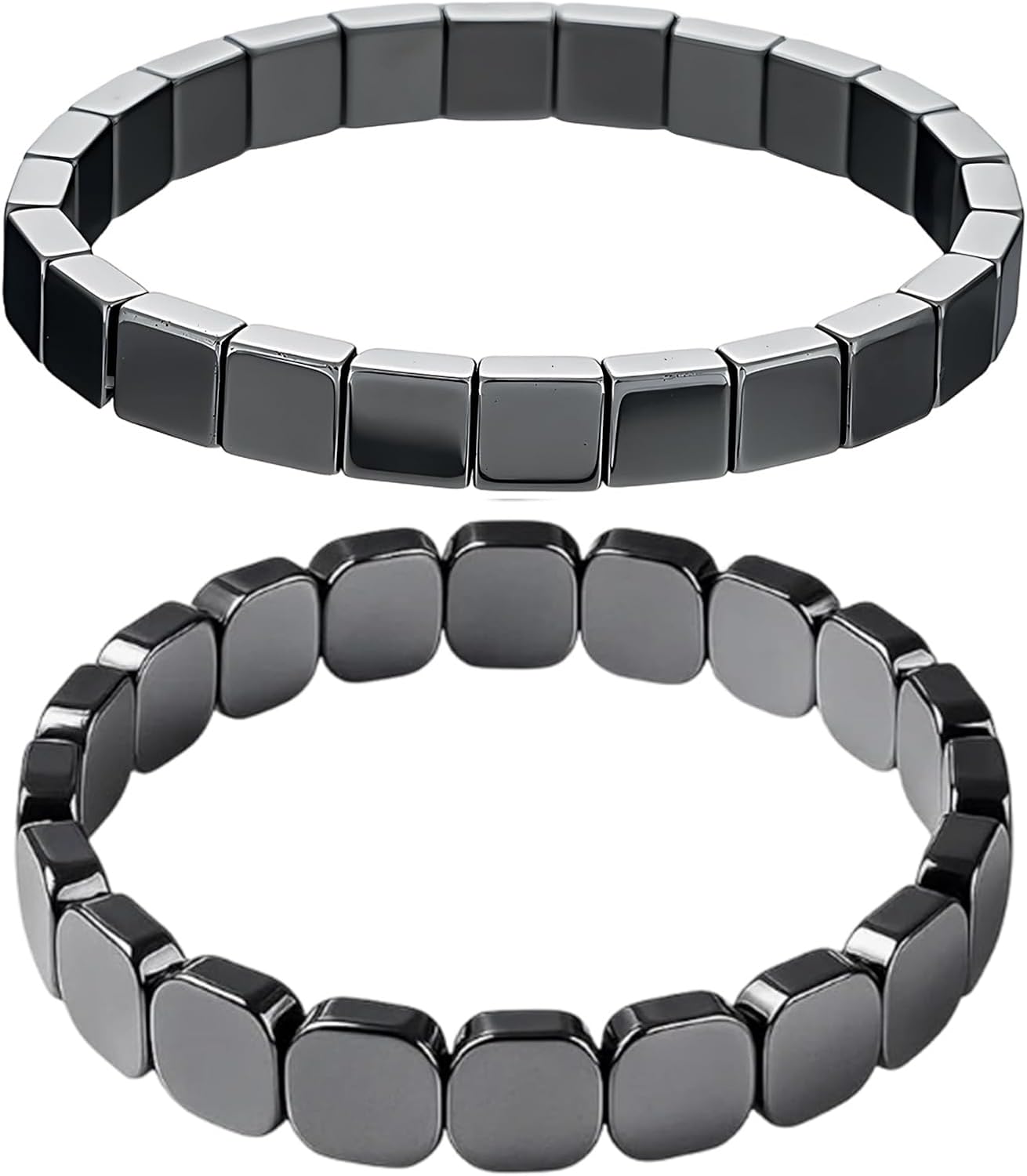 2 Stück Hämatit Armband für Herren, 2 Stilen Magnetarmband Herren, Hämatit Armbänder mit Magnetsteinen, Stilvolles Elastische Männer Armbänder für Sport Alltag Geschenk