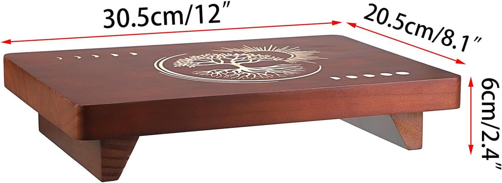 SUMTree Altartisch aus Holz, kleiner Meditationstisch, Tarottisch, buddhistischer Heiligtum, Mondphase und Baum des Lebens (30 x 20 x 6 cm), SJFR0233