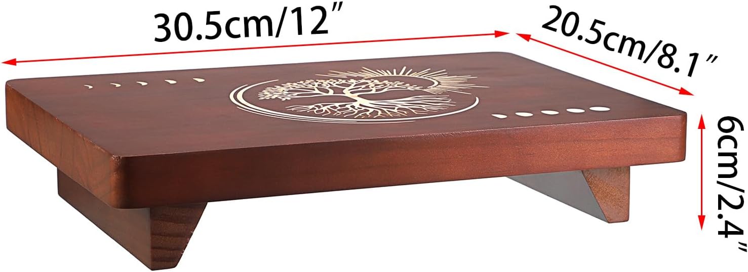 SUMTree Altartisch aus Holz, kleiner Meditationstisch, Tarottisch, buddhistischer Heiligtum, Mondphase und Baum des Lebens (30 x 20 x 6 cm), SJFR0233