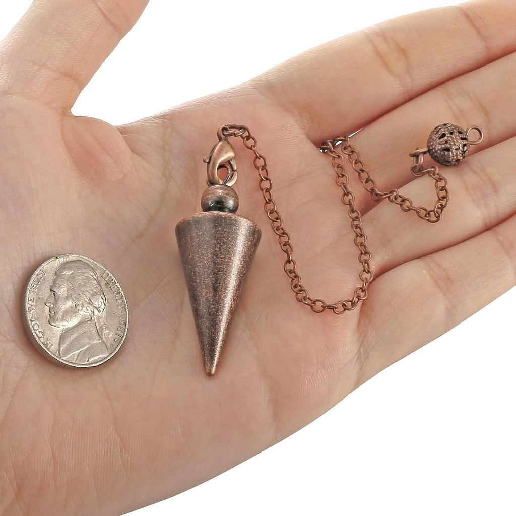 Schmuck kupfer Pendel Spitzkegel Pendulum Anhänger mit Kette Esoterik Radiästhesie Spitze Pendel für Reiki Heilung Energietherapie Dowsing Scrying Balance Armband (Bronze)