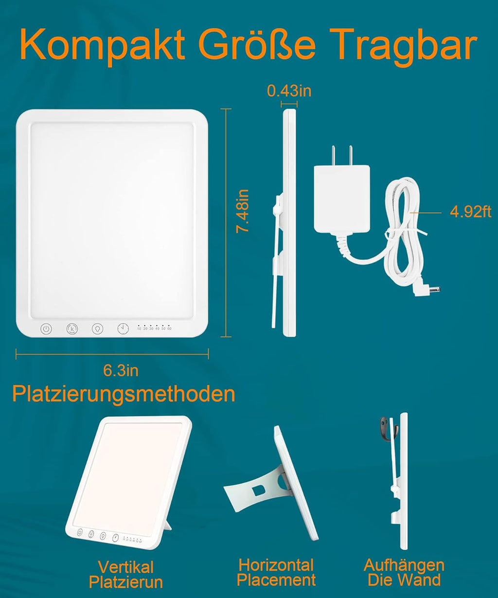 Sotipevs Tageslichtlampe 15000 Lux, UV-freie LED Lichttherapielampe Tageslicht, LED Daylight Lampe, Touch-Control Sonnenlicht Lampe, Vollspektrumlampe für Zuhause/Büro