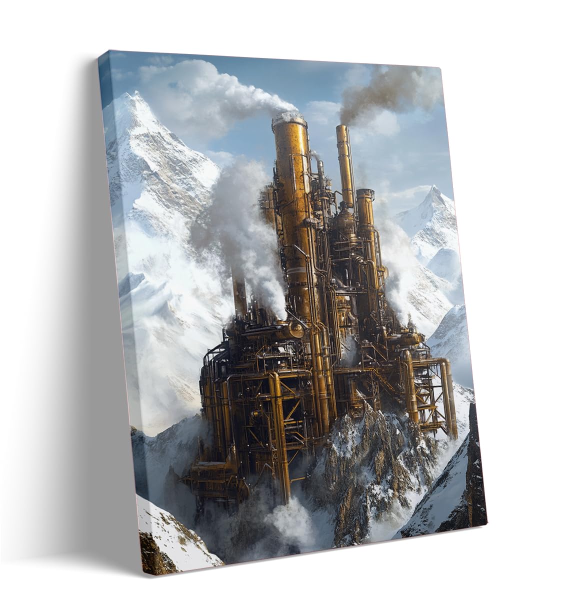 Steampunk Airship Canvas Wall Art Vintage Cityscape Illustration with Metallic Airship and Ornate Buildings Fantasy Sci-Fi Print for Office Lounge Studio Posters 11x14in Unframed
