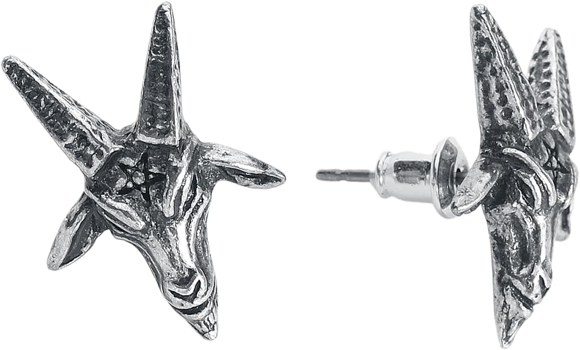 Alchemy Gothic Baphomet Studs Women's Silver Gothic Stud Earrings Set
