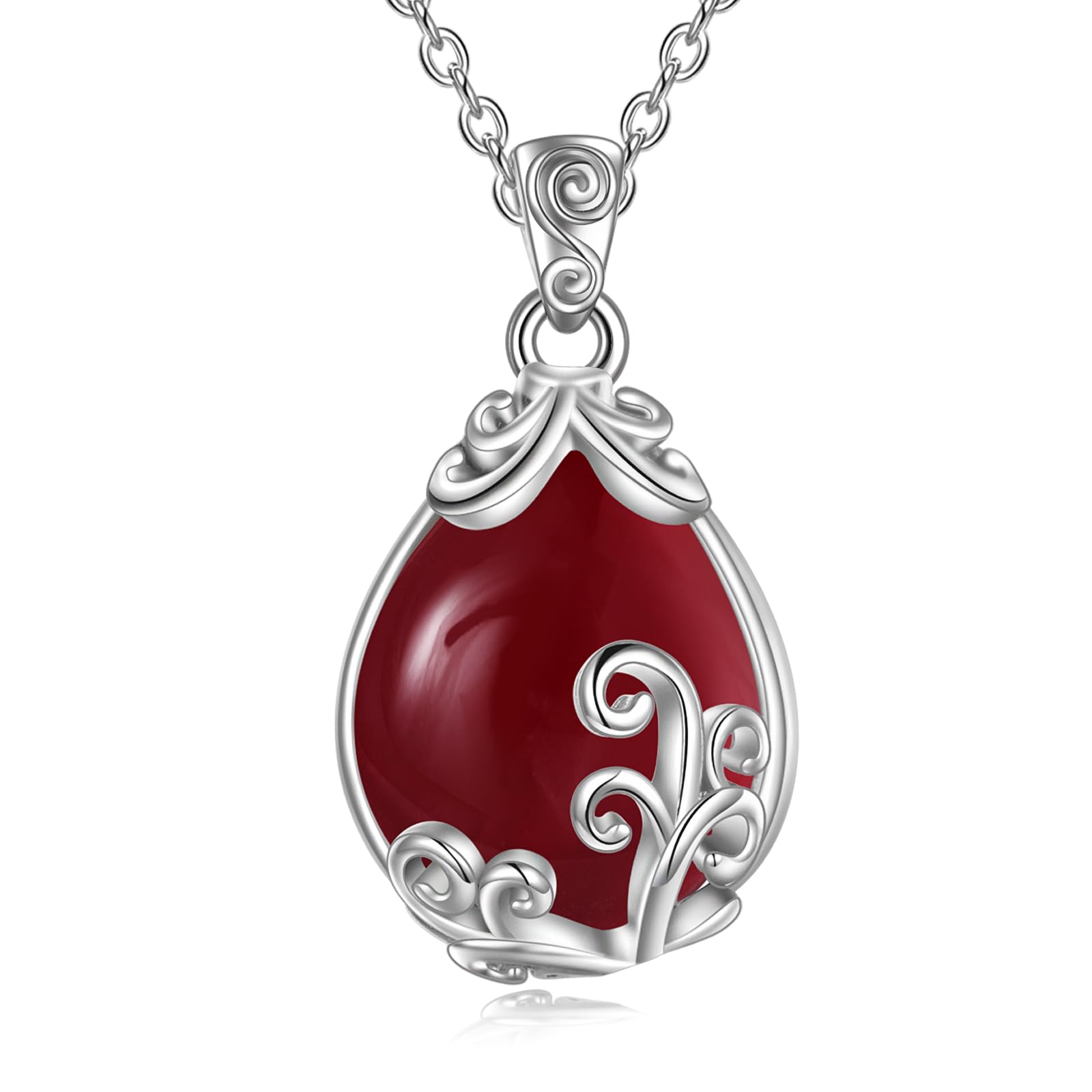 POPLYKE Sterling Silver Gemstone Filigree Teardrop Pendant Necklace Crystal Jewellery for Women