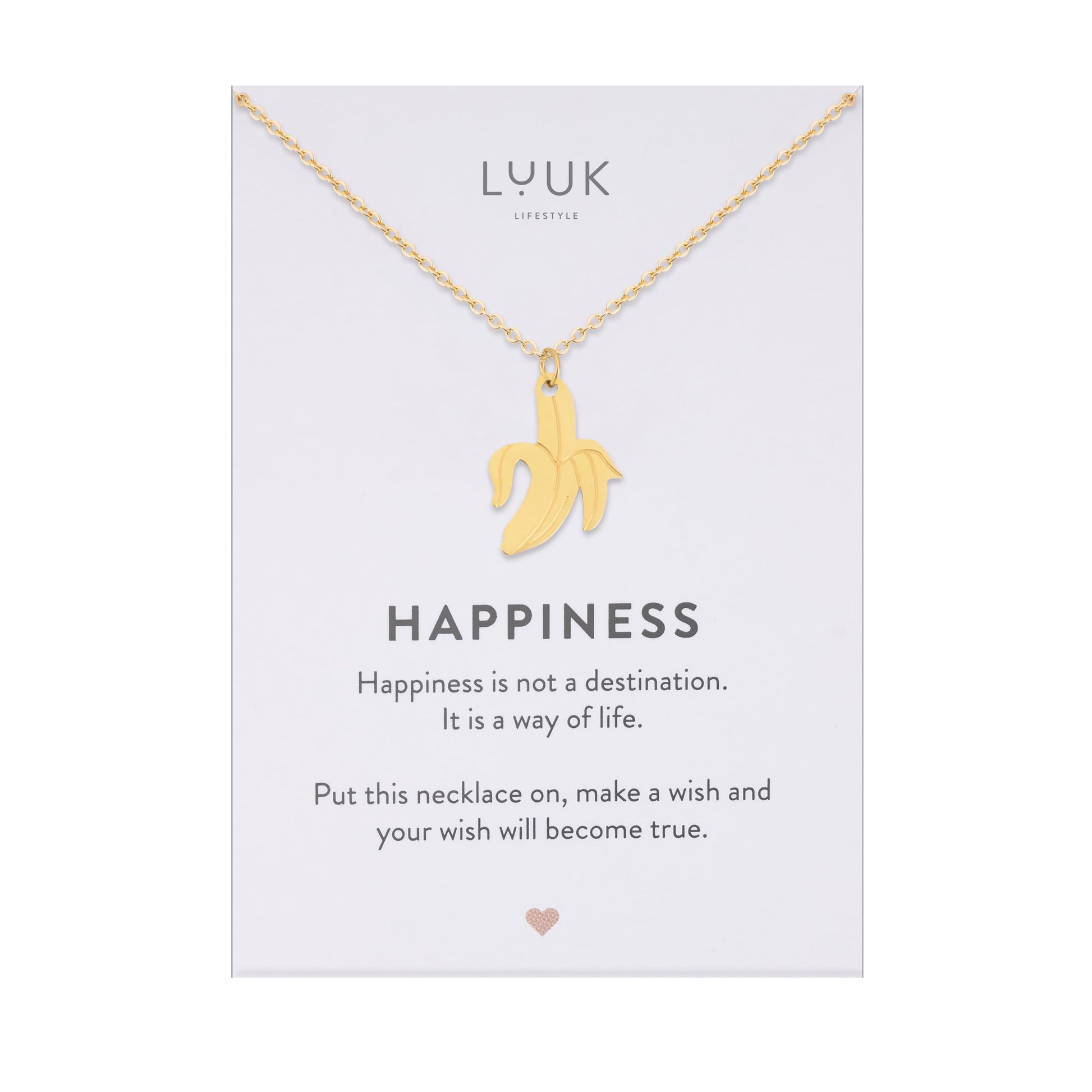 LUUK LIFESTYLE Filigrane Halsketten mit Anhänger und Karte mit HAPPINESS Spruch, zeitloses Design und moderne Motive, in Silber, Gold und Rosegold