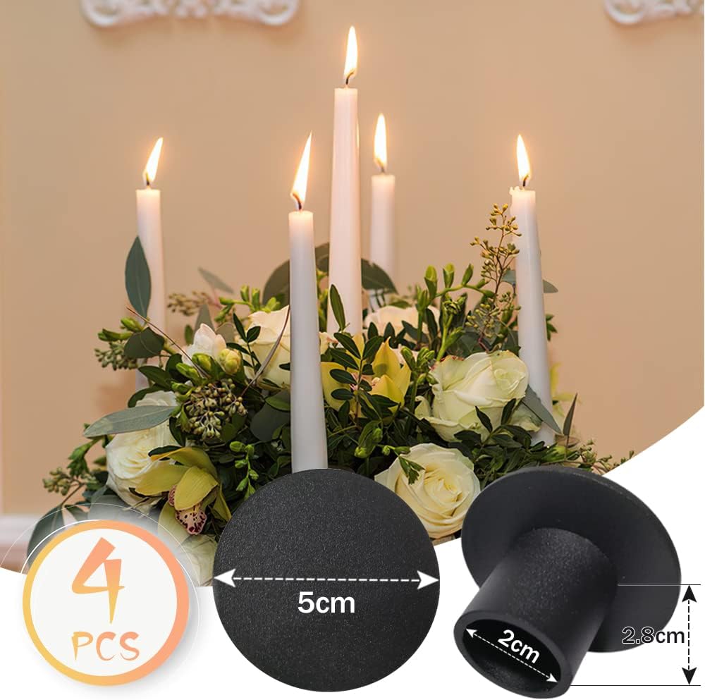 Set mit 4 schwarzen Kerzenhaltern, Retro-Kerzenlicht-Dinner-Kerzenhalter, für Wohn-, Esszimmer- und Schlafzimmerdekoration, Kamindekoration(Neue Verpackung)