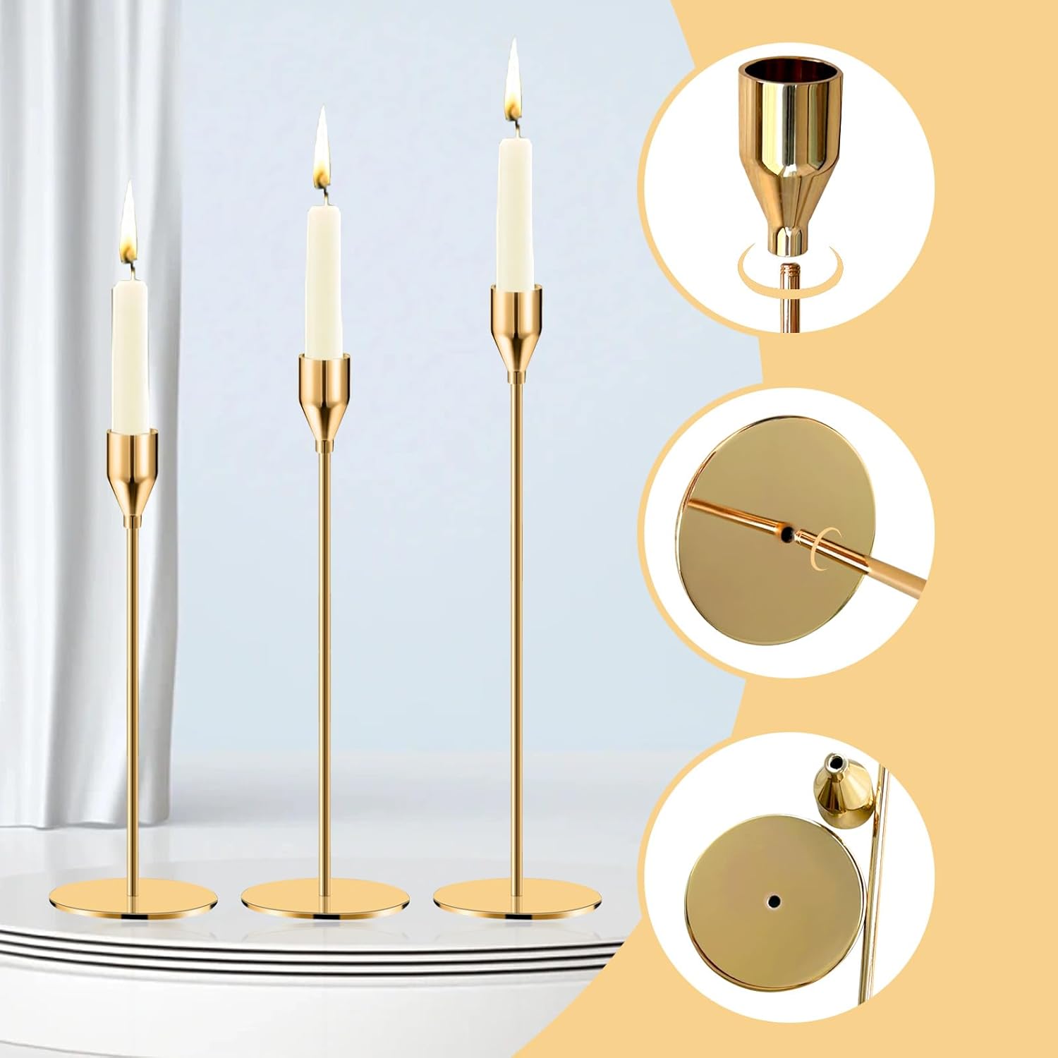 Candle Holder Gold Candle Holder Candle Holder Tall Cone Candle Holder for Home Decoration, Wedding, Dinner, Party, Anniversary, Fits 3/4" Thick Candles and LED Candles (Set of 6)