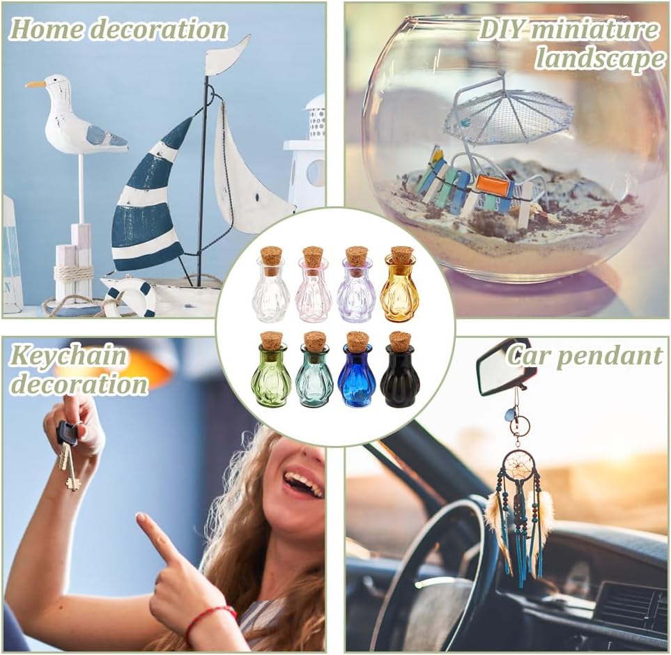 PH PandaHall 8 farbige Kleine Zaubergläser 8 Farben Mini Glasflaschen Niedliche Wunschflaschen Mit Korkstopfen Miniatur Flasche Für Party Hochzeit DIY Dekoration Schmuckherstellung