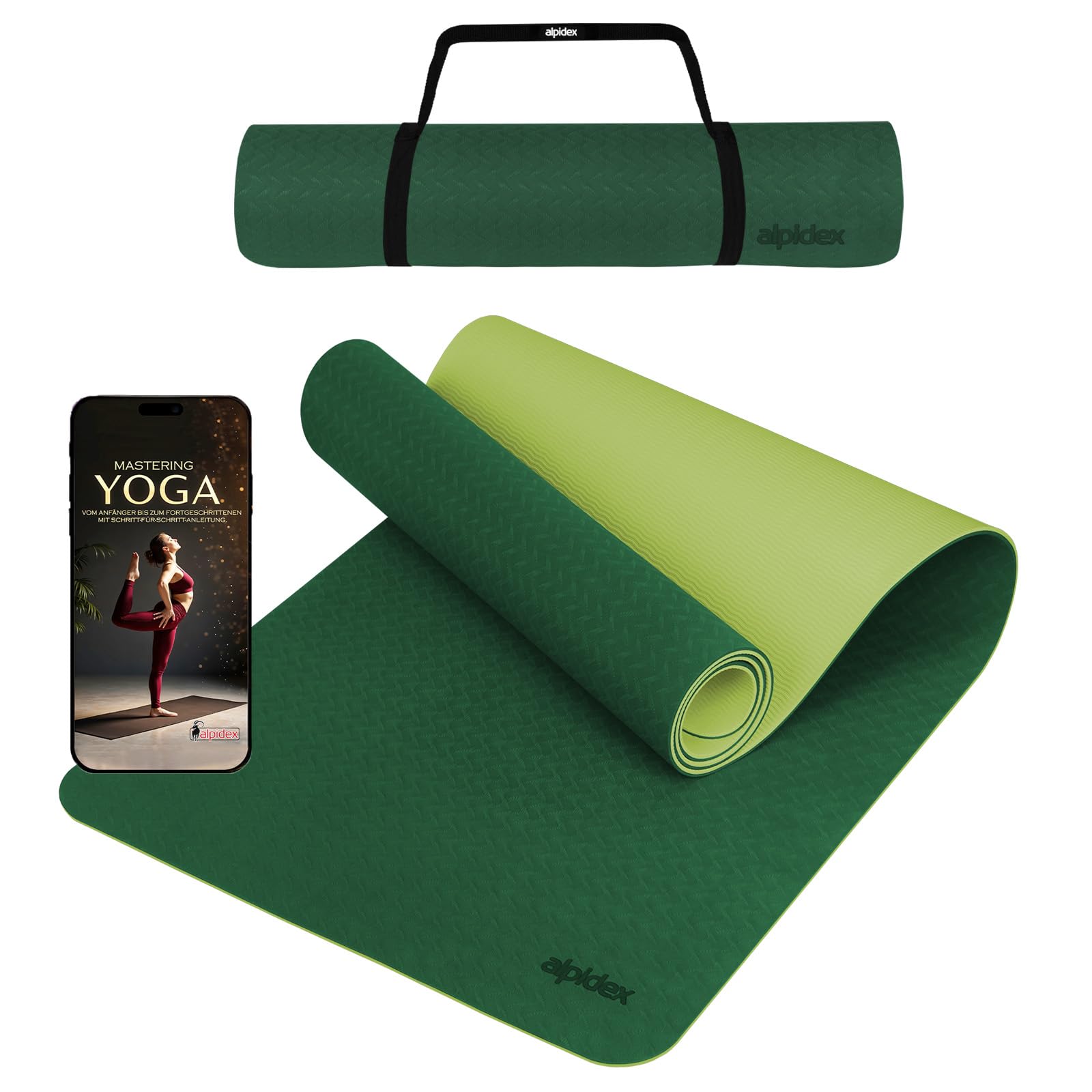 ALPIDEX Yoga Mat Non-Slip 190 x 61 x 0.6 cm | 190 x 90 x 0.6 cm E-Book Phthalate-Free Fitness TPE Mat Gymnastics Pilates Sports Yoga Training Mat