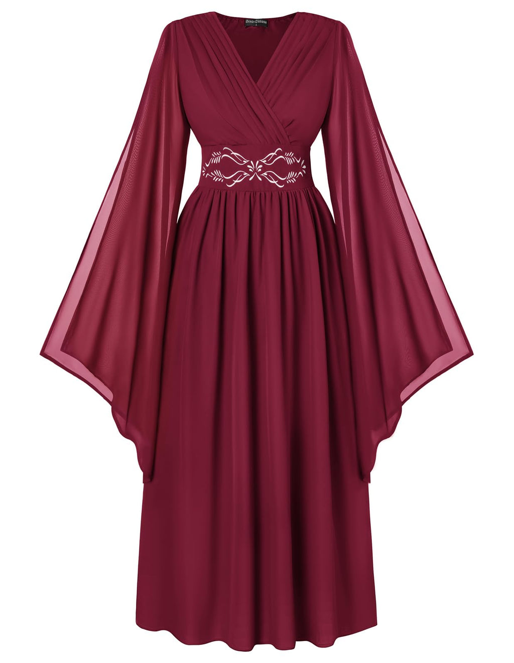 Scarlet Darkness Women's Renaissance Costume Wrap V Neck Medieval Dress Split Bell Sleeve Embroidery Fairy Dresses