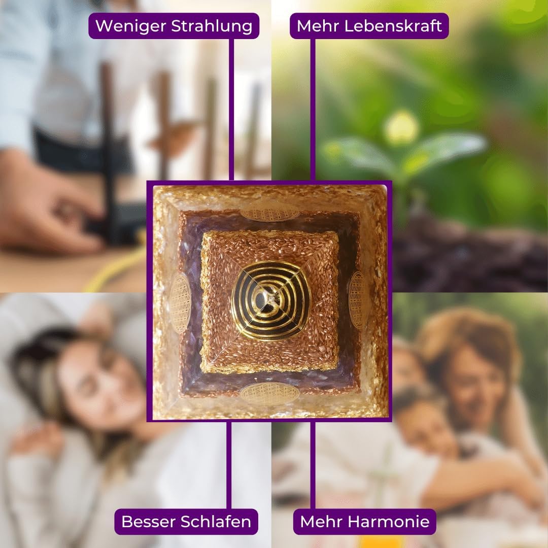 Orgonicart Orgonite Pyramid, Orgonite Pyramid, According to Wilhelm Reich with Amethyst and Rock Crystal, for Room Harmonisation and Protection Against Negative Energies, 5G, WiFi, Electrosmog