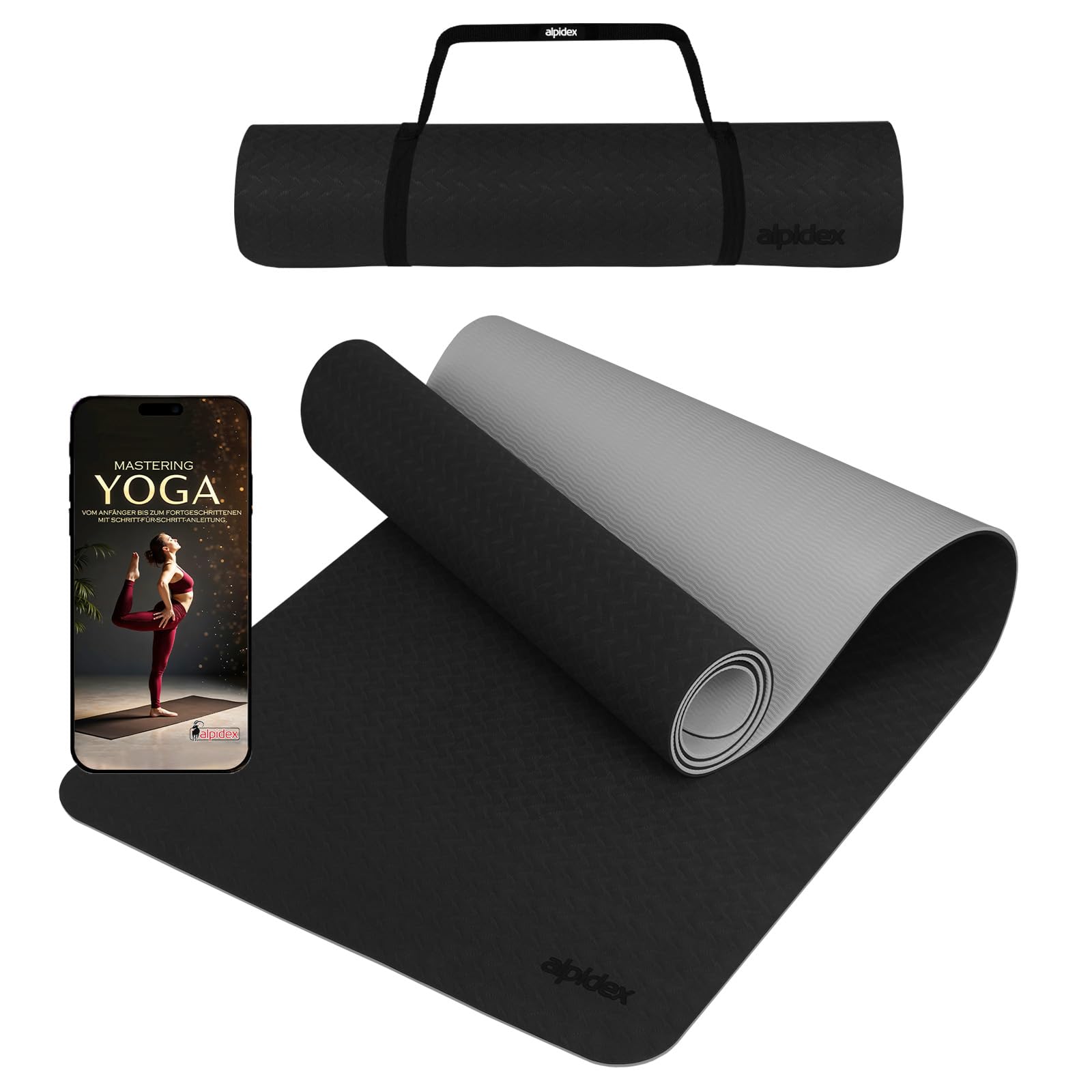 ALPIDEX Yoga Mat Non-Slip 190 x 61 x 0.6 cm | 190 x 90 x 0.6 cm E-Book Phthalate-Free Fitness TPE Mat Gymnastics Pilates Sports Yoga Training Mat
