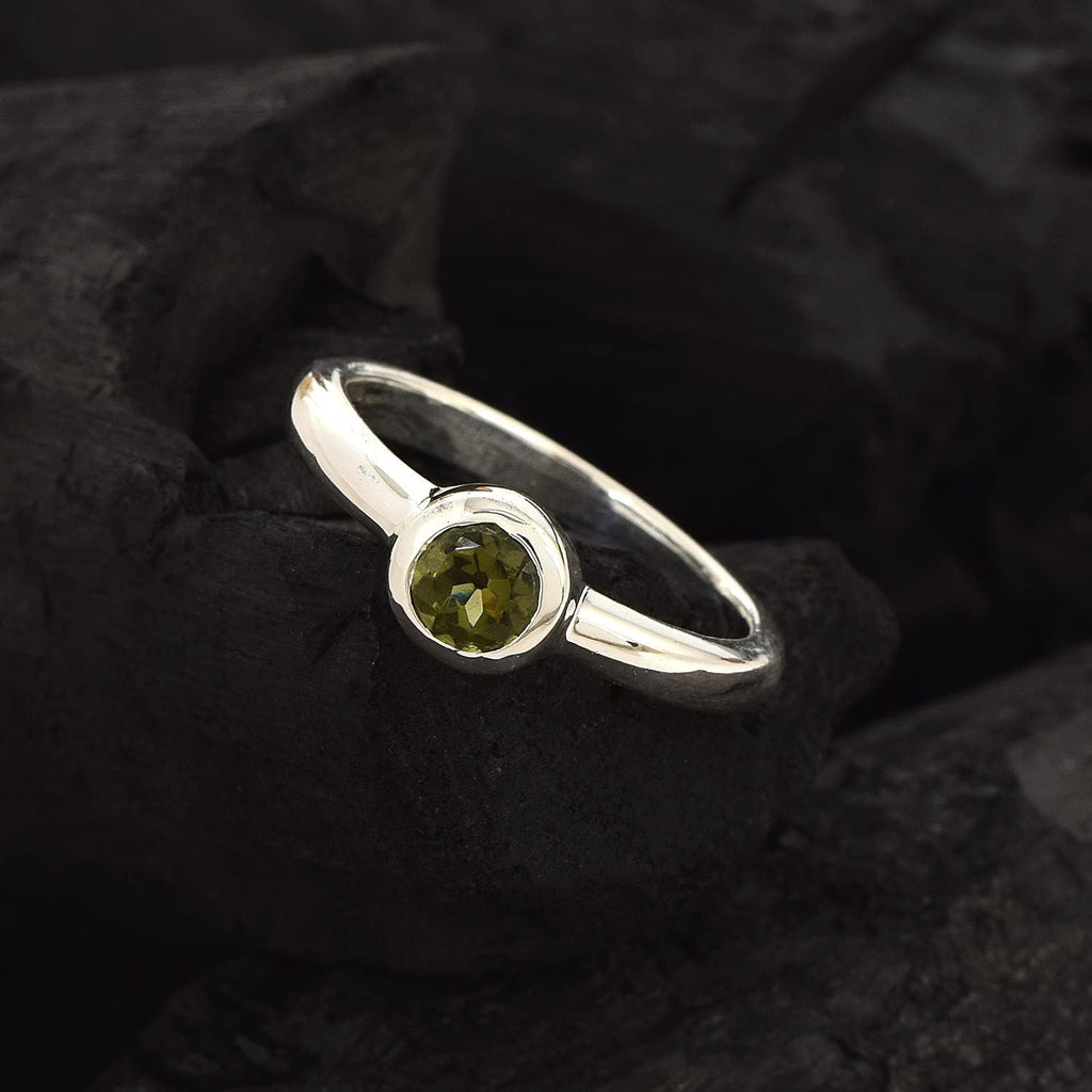 Moldavite Damen-Ring, massives 925er Sterlingsilber, FSJ-5747