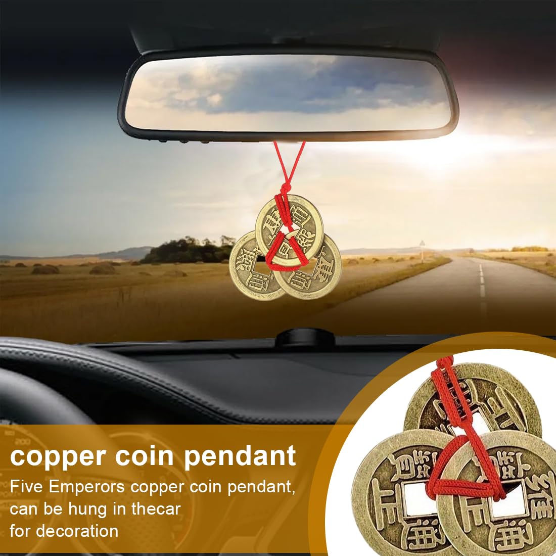 XUKZIMA 5 Strings of Copper Lucky Coins, Feng Shui Coins, Traditional Coins with Red Rope for Wealth and Success