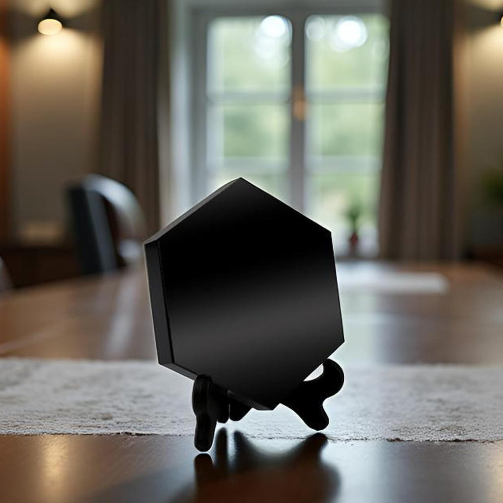 Schwarzer Obsidian Spiegel, Sechseck Schwarzer Obsidian - Wahrsagungswerkzeuge, Dekorativ für Meditation Mit Halterung (8cm)