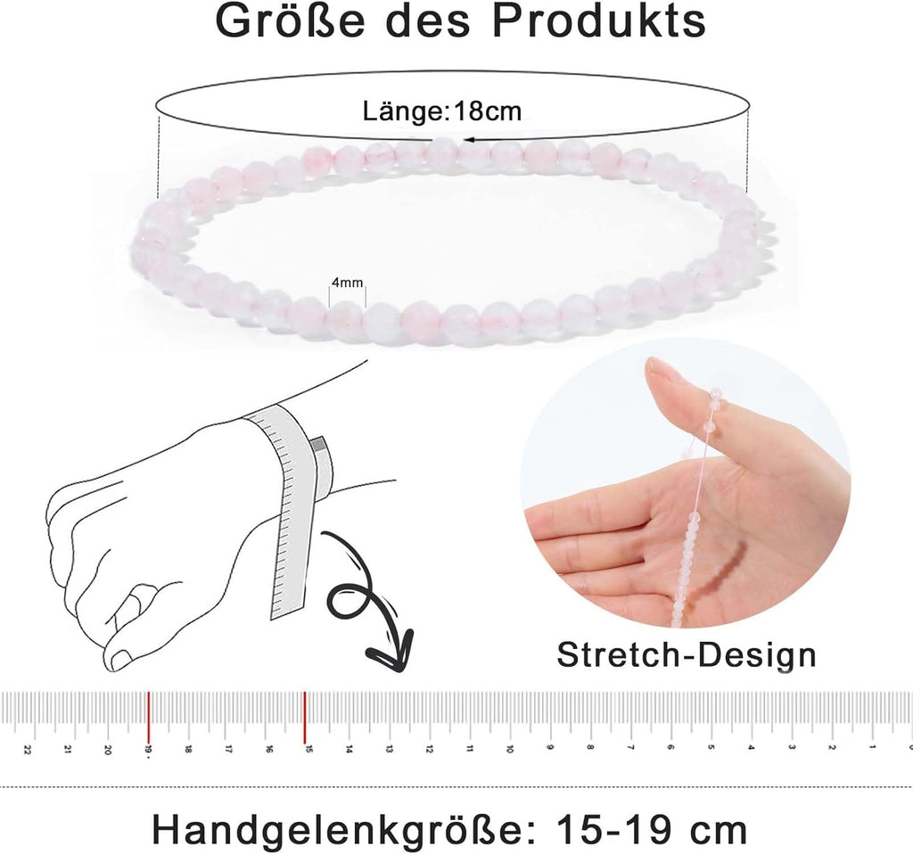 RUBY Perlenarmband Damen - Hochwertiges 4mm Edelstein Armband aus Facettierten Echten Natursteinen - Inklusive Geschenkbox Geschenk für Sie