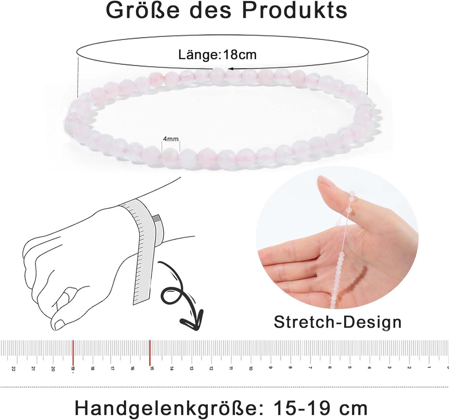 RUBY Perlenarmband Damen - Hochwertiges 4mm Edelstein Armband aus Facettierten Echten Natursteinen - Inklusive Geschenkbox Geschenk für Sie